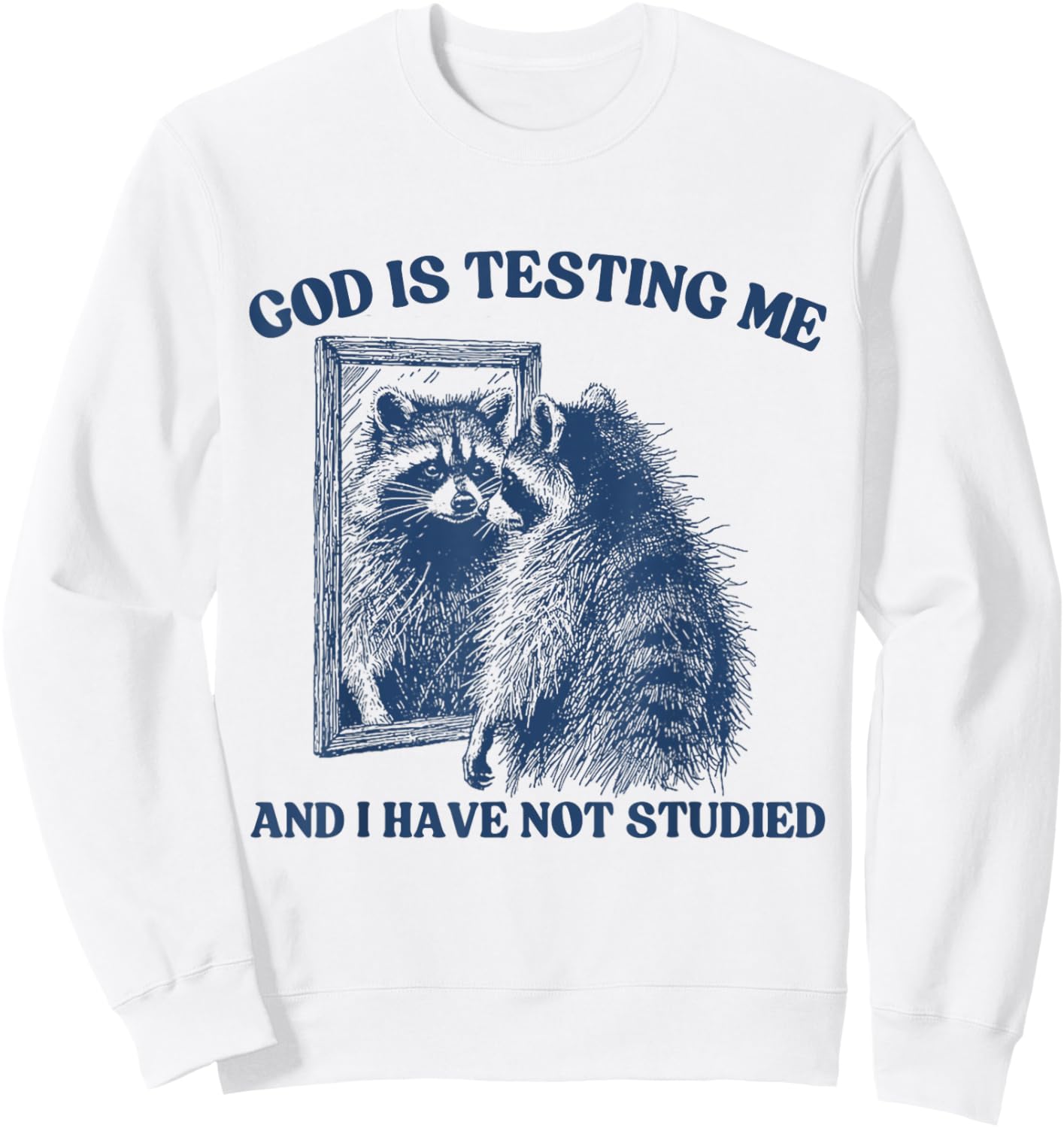 God Is Testing Me & I Have Not Studied Raccoon Trash Pandas Sweatshirt - Sweatshirt | White