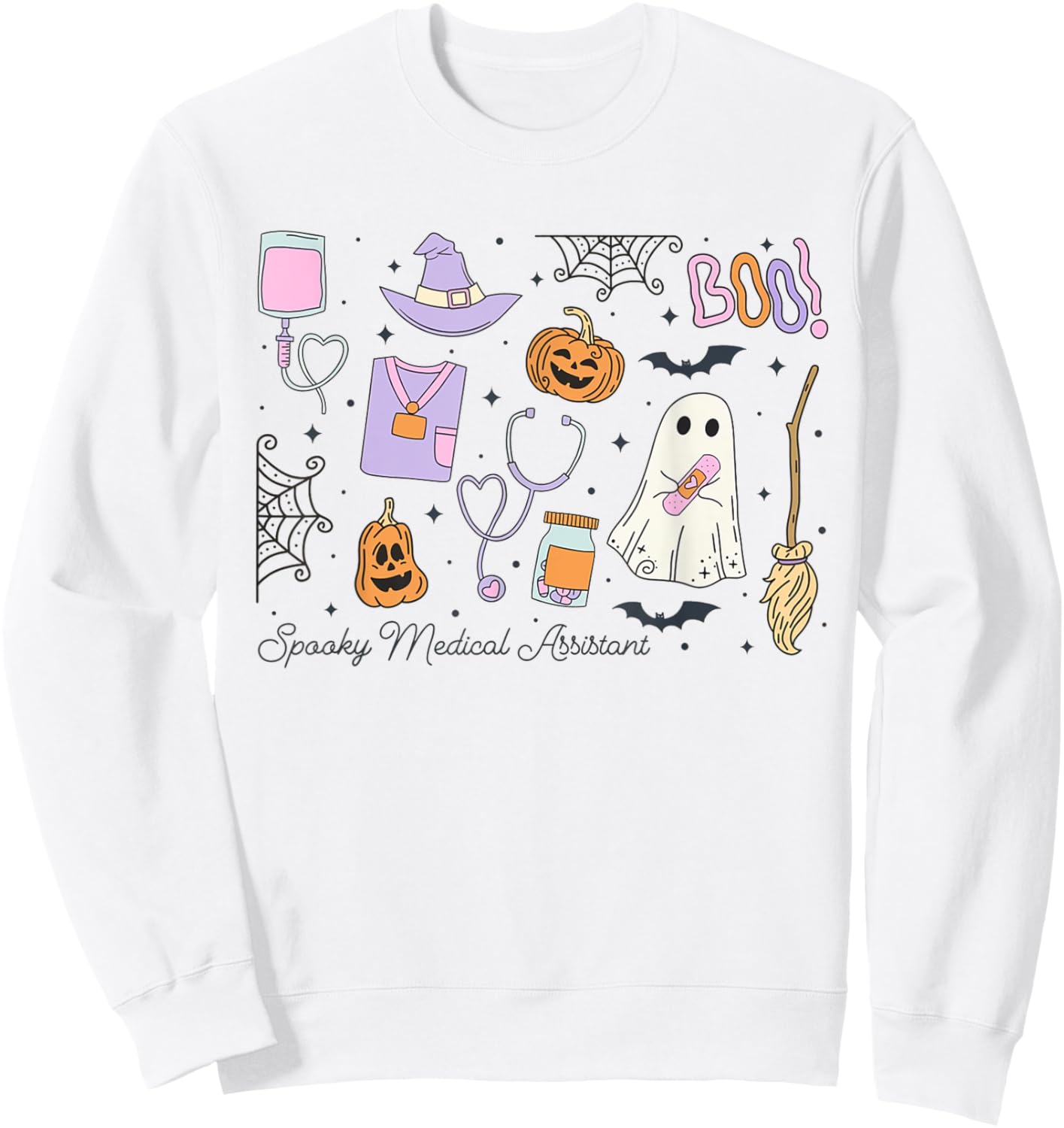 Spooky Medical Assistant Halloween Ghost MA Autumn CMA RMA Sweatshirt - Sweatshirt | White