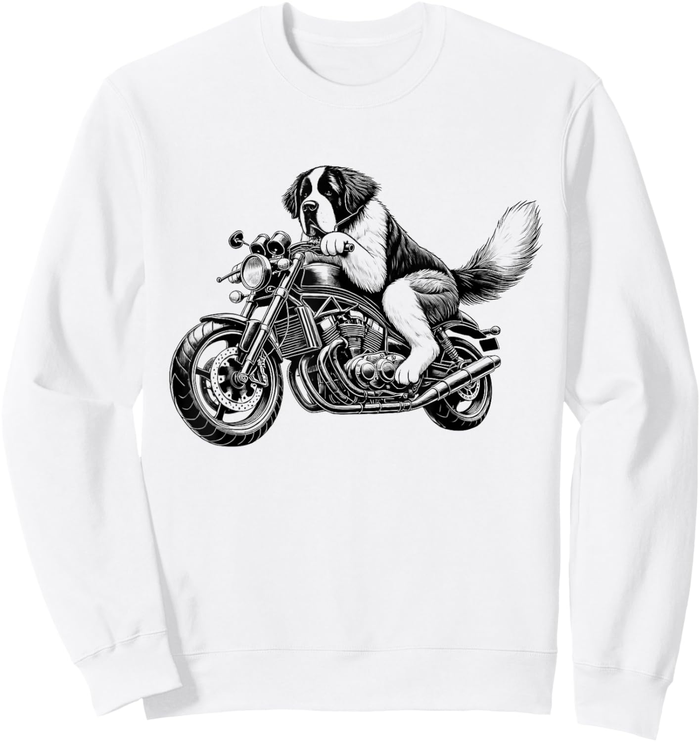 Cool Saint Bernard Riding a Motorcycle Biker Dog Lover Sweatshirt - Sweatshirt | White
