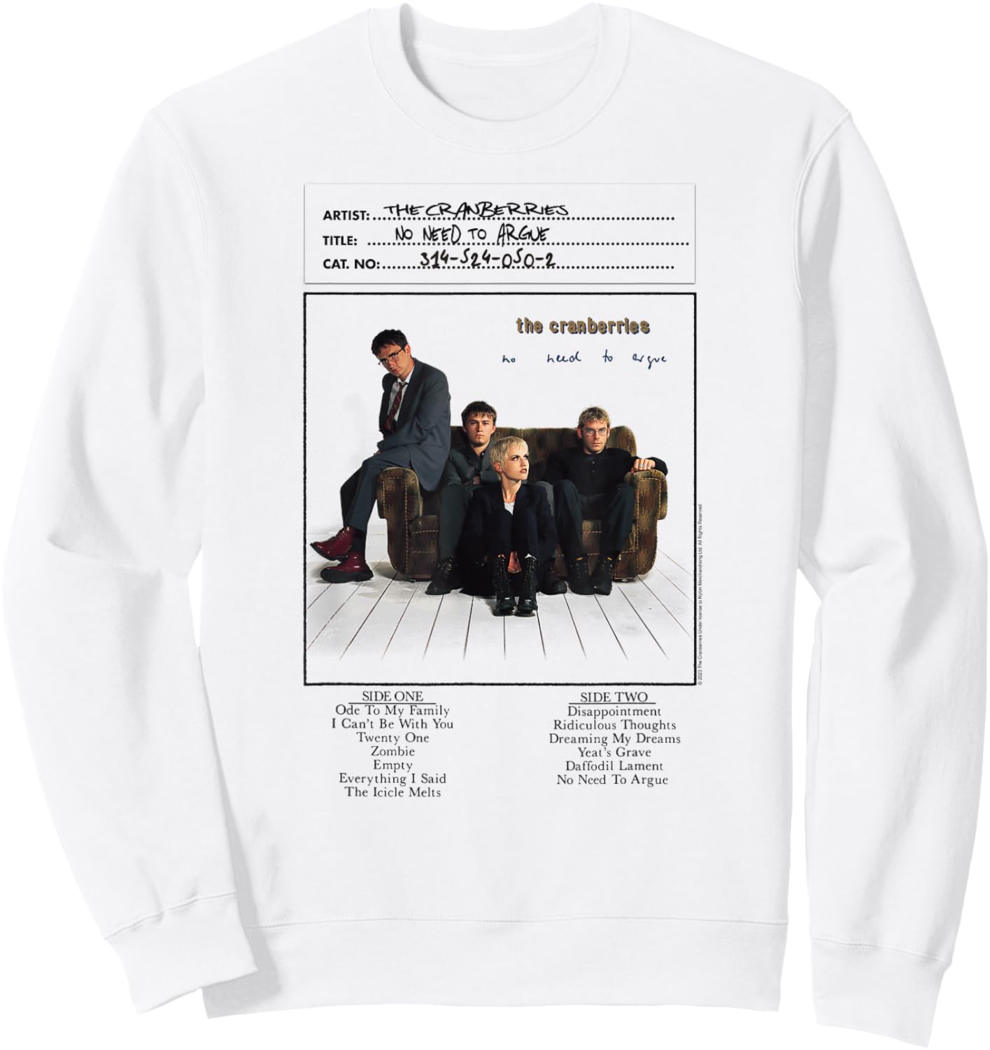 The Cranberries No Need to Argue Vinyl Handwritten Band Sweatshirt - Sweatshirt | White