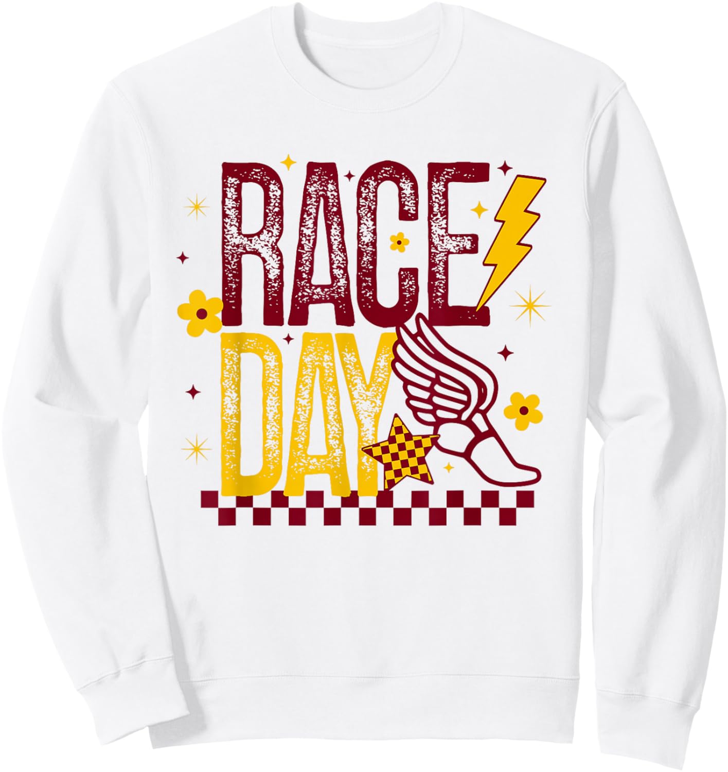 Cross Country Race Day Runner Track and Field Maroon & Gold Sweatshirt - Sweatshirt | White