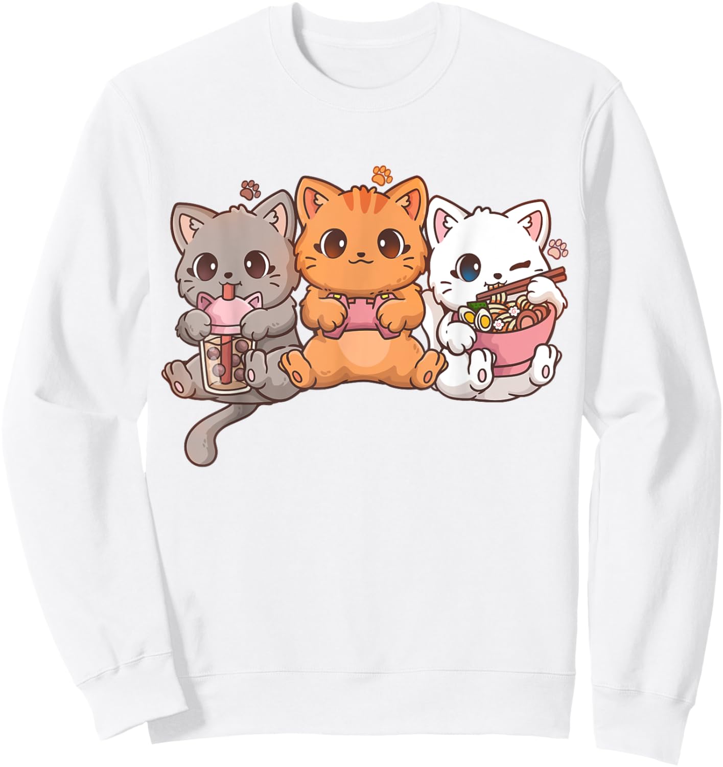 Kawaii Gaming Gamer Cat Boba Tea Cat Bubble Tea Ramen Cats Sweatshirt - Sweatshirt | White