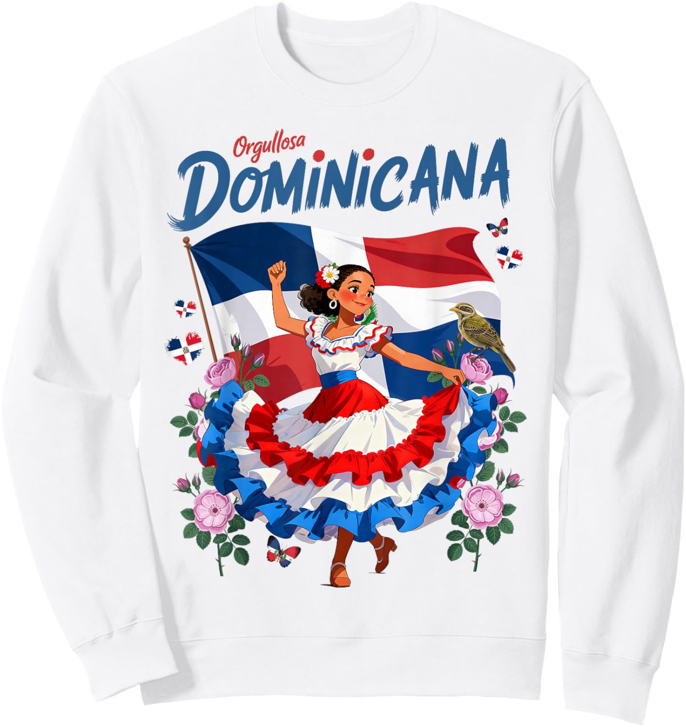 Dominicana Outfit Idea for Girls Dominican Republic Flag Sweatshirt - Sweatshirt | White