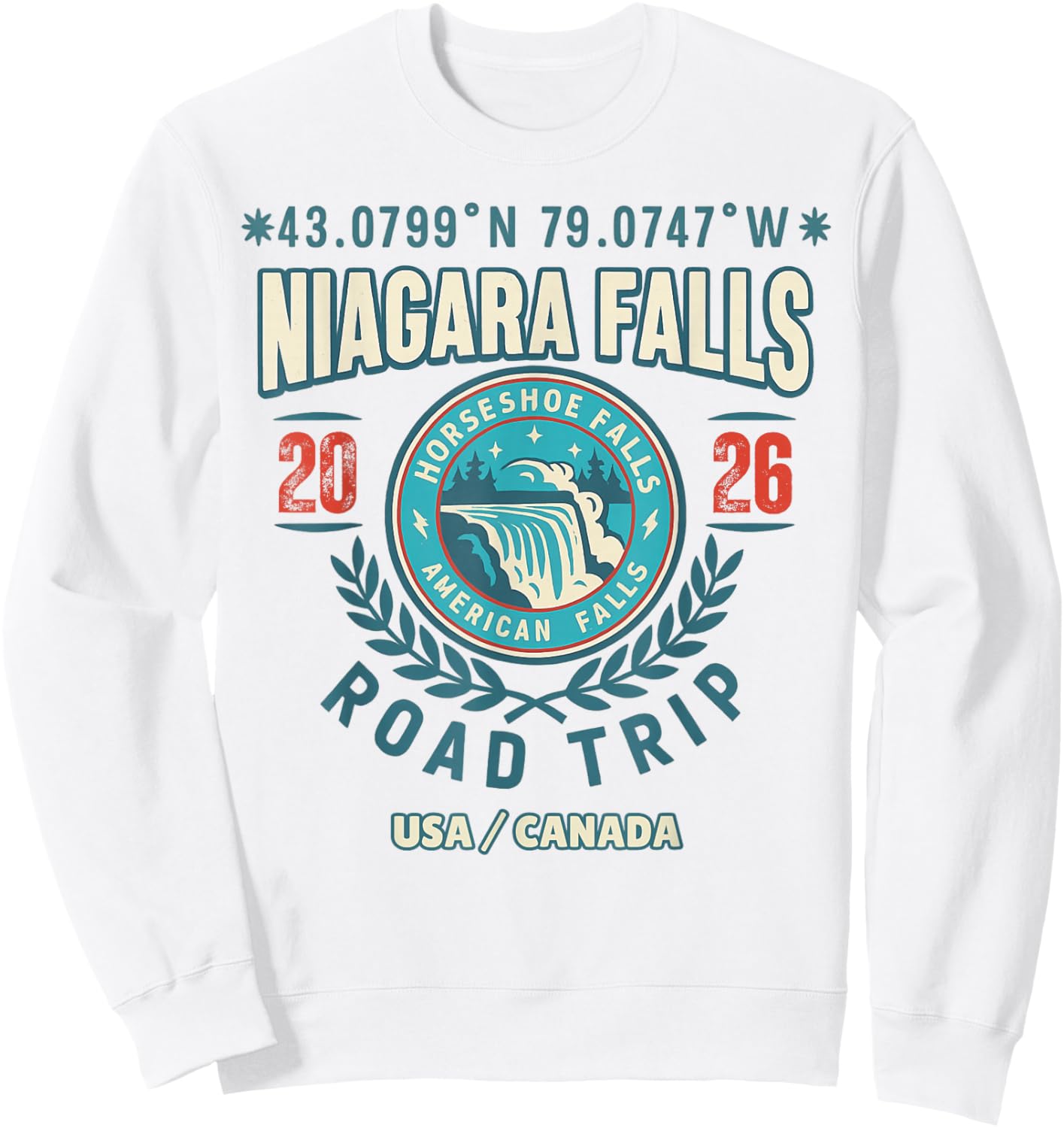 Niagara Falls 2026 Coordinates Road Trip Souvenir Sweatshirt - Sweatshirt | White