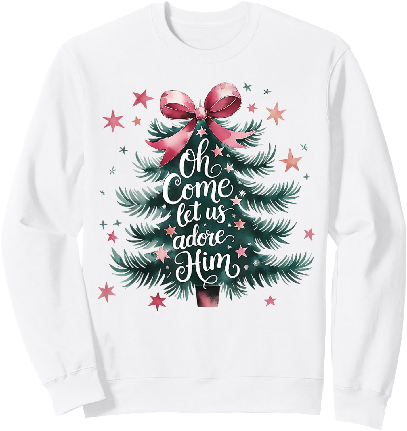 Oh Come Let Us Adore Him Christmas Tree Sweatshirt - Sweatshirt | White