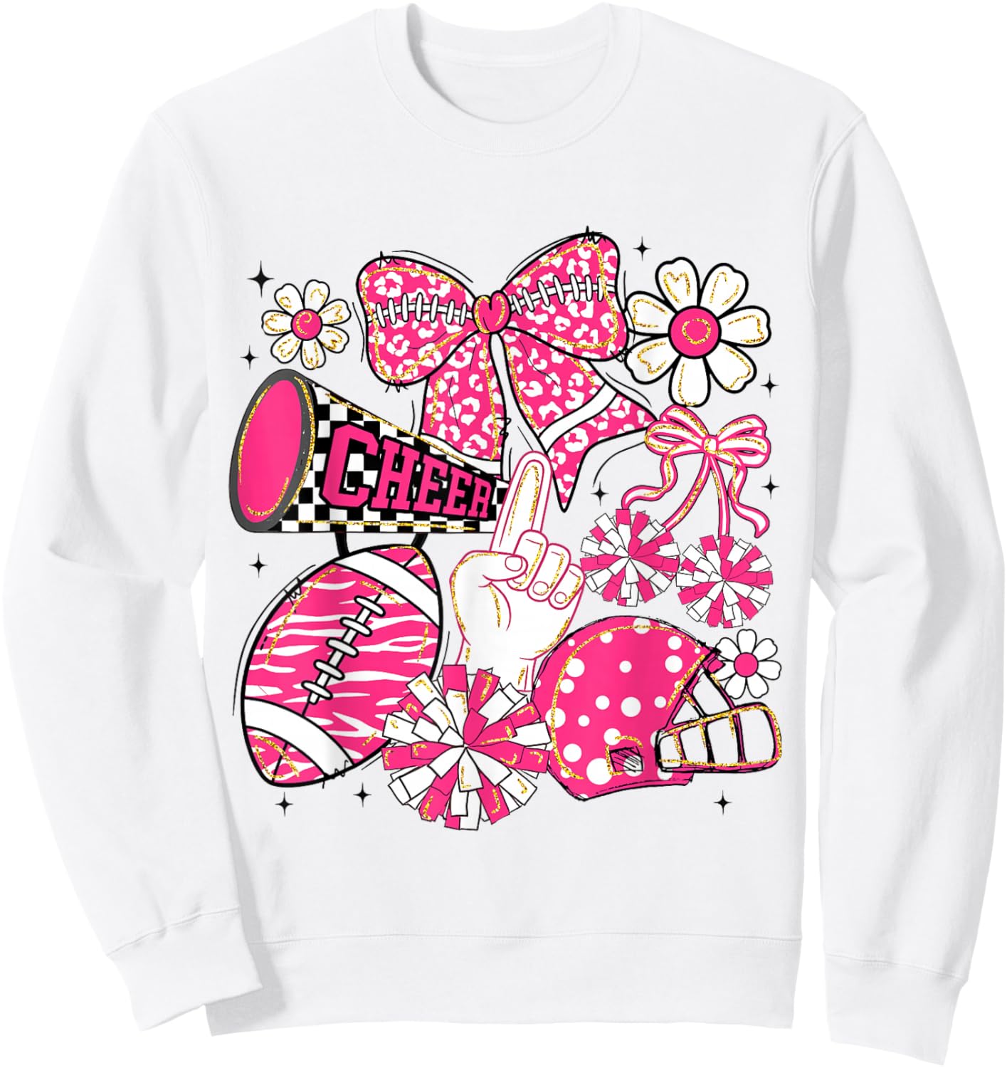 Coquette Bow Cheer Floral Football Game Day Cheerleading Sweatshirt - Sweatshirt | White