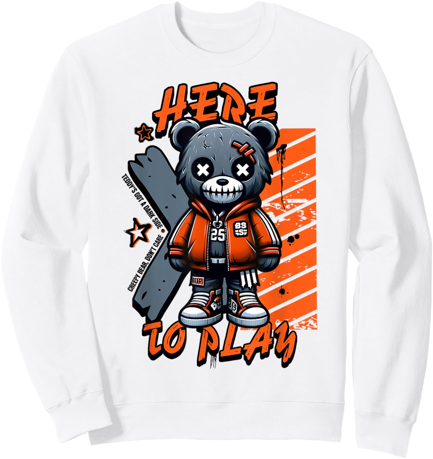 Scary Cute Teddy Bear Here to Play Pastel Goth Style Creepy Sweatshirt - Sweatshirt | White