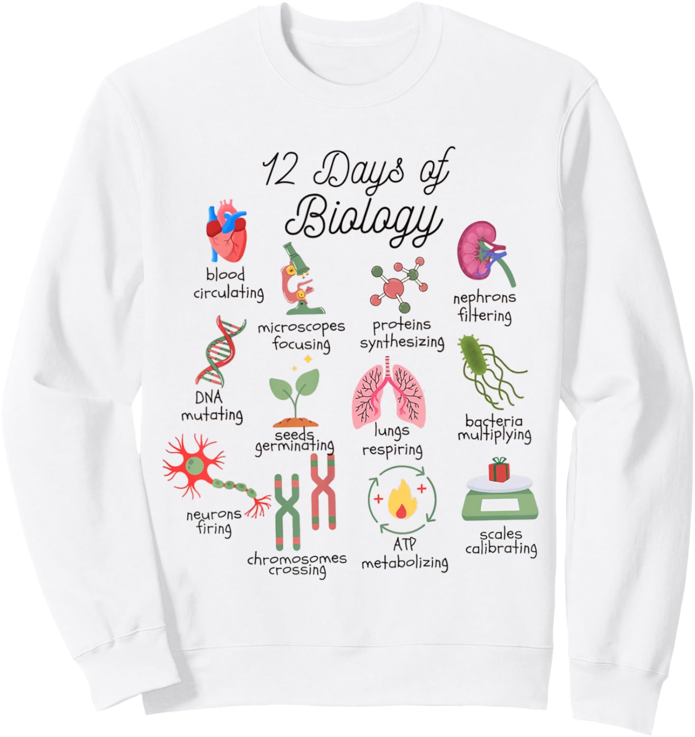12 Days Of Biology Science Christmas Science Teacher Student Sweatshirt - Sweatshirt | White