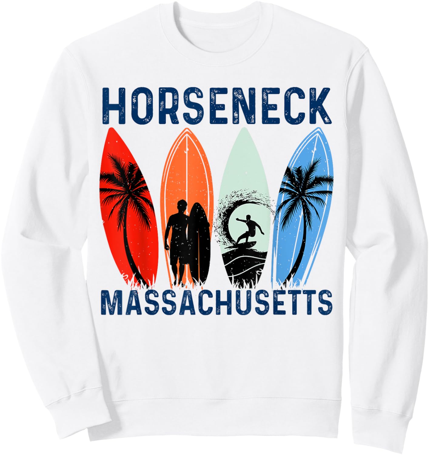 Retro Massachusetts Horseneck Surfing Beach Sweatshirt - Sweatshirt | White
