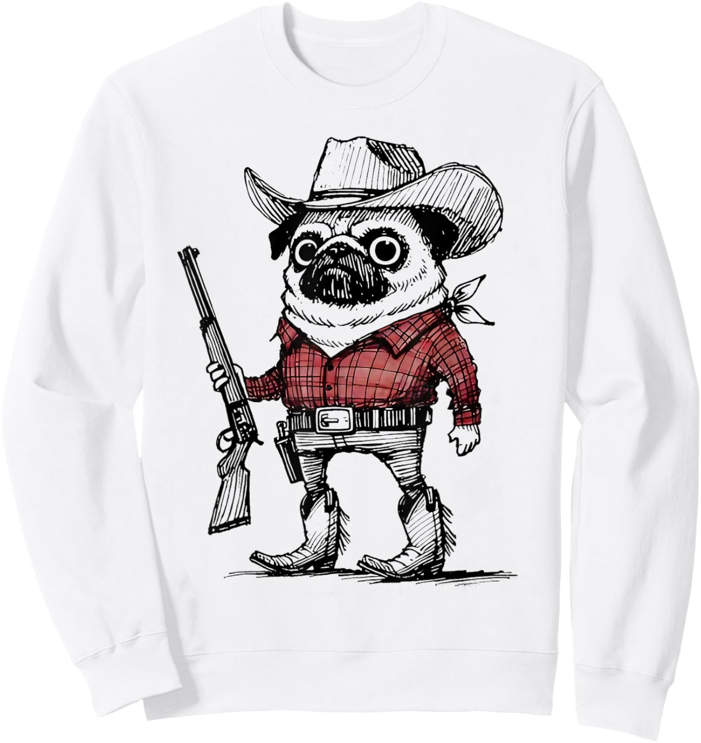 Cowboy Pug Dog Funny Western Outfit Red Pug Cowboy Meme Sweatshirt - Sweatshirt | White