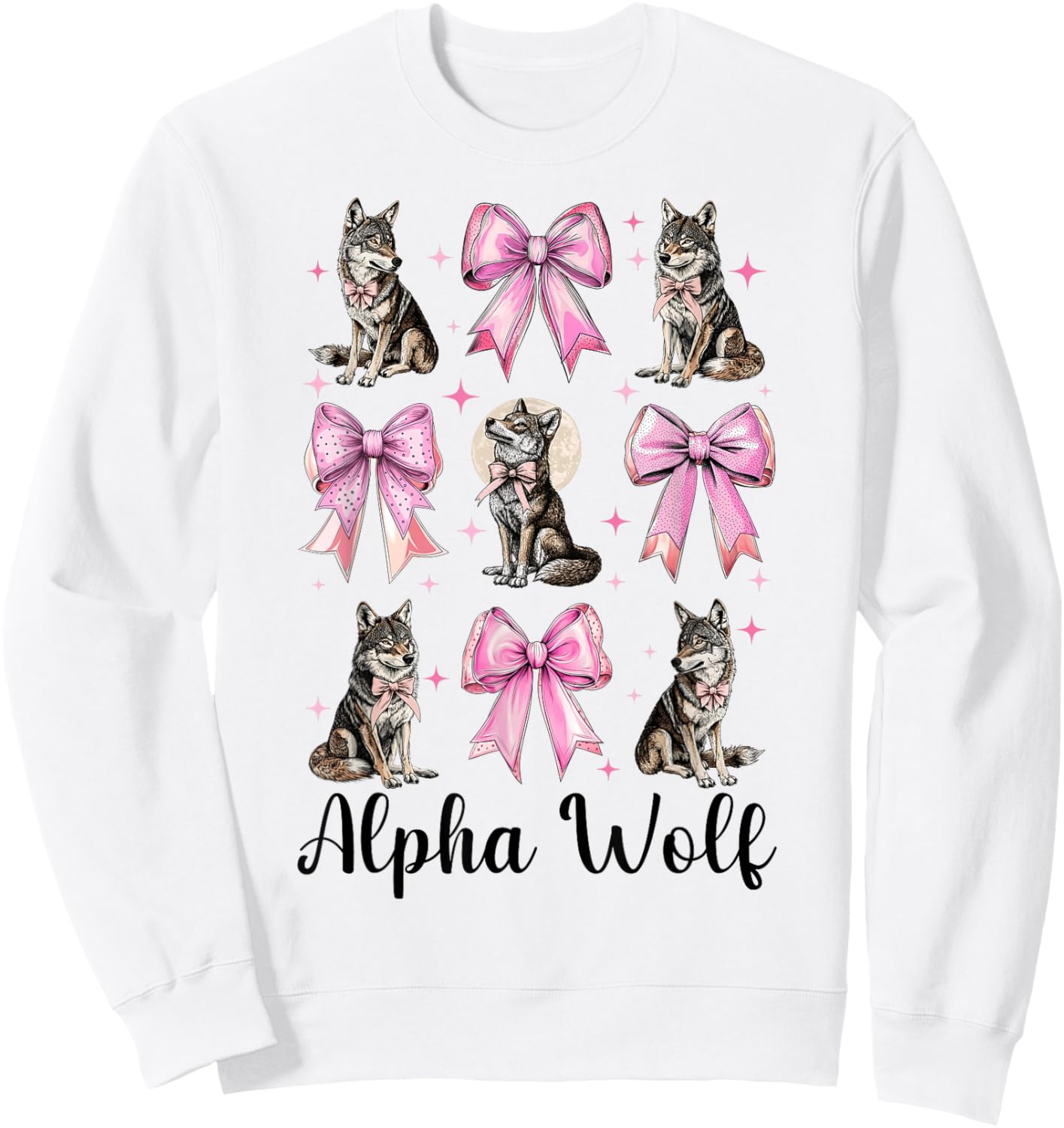Alpha Wolf Alpha Male Cringe Meme Werewolf Pink Coquette Bow Sweatshirt - Sweatshirt | White