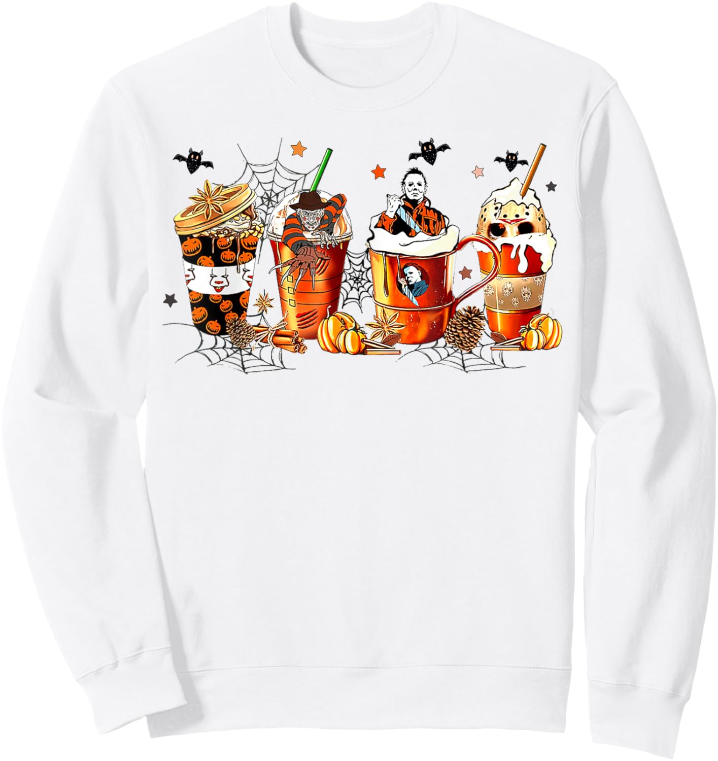 Vintage Halloween Horror Latte Coffee Cups Ghost Skeleton Sweatshirt - Sweatshirt | White