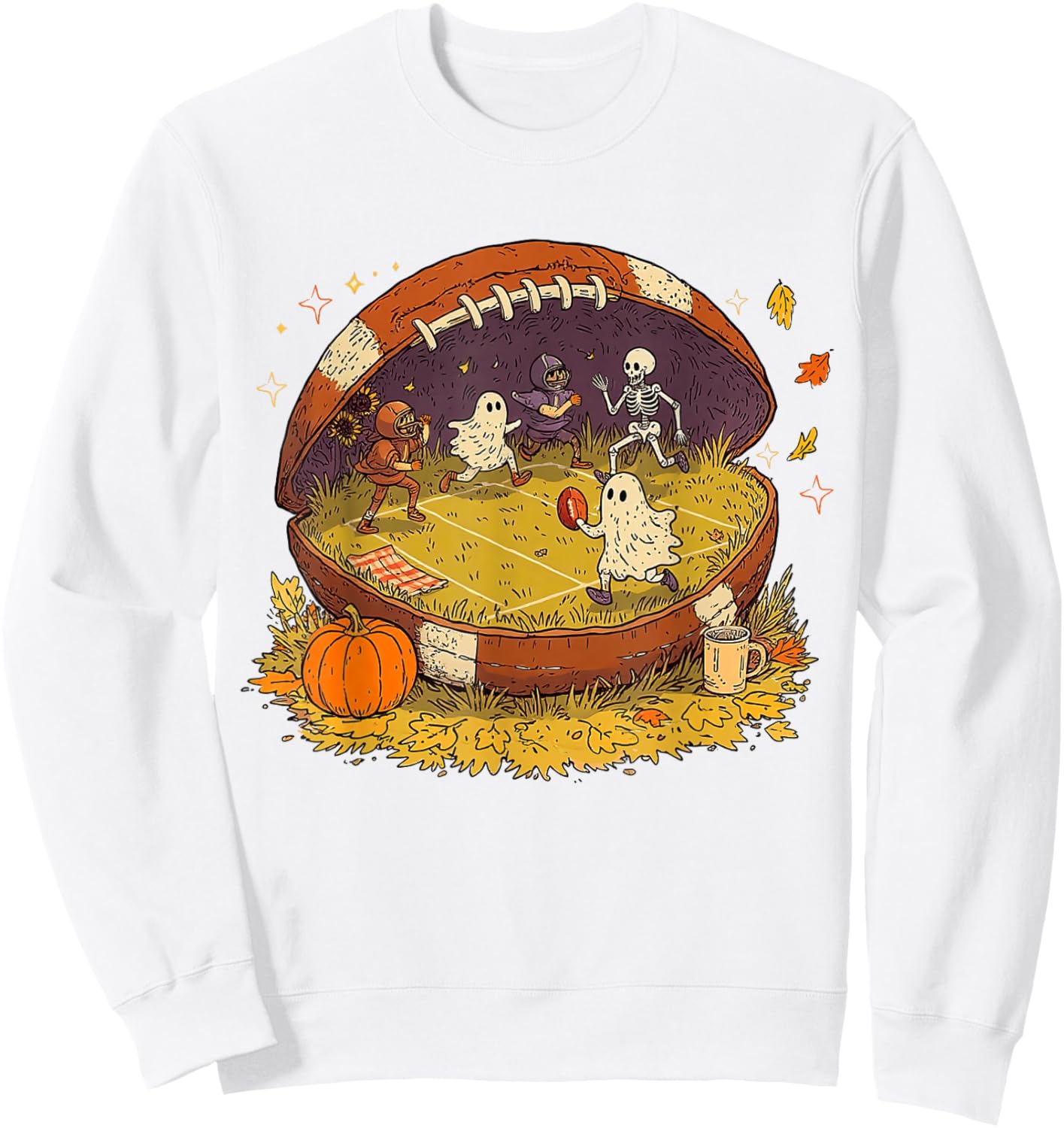 Halloween Fall Vibes Football Season Game Day Autumn Pumpkin Sweatshirt - Sweatshirt | White