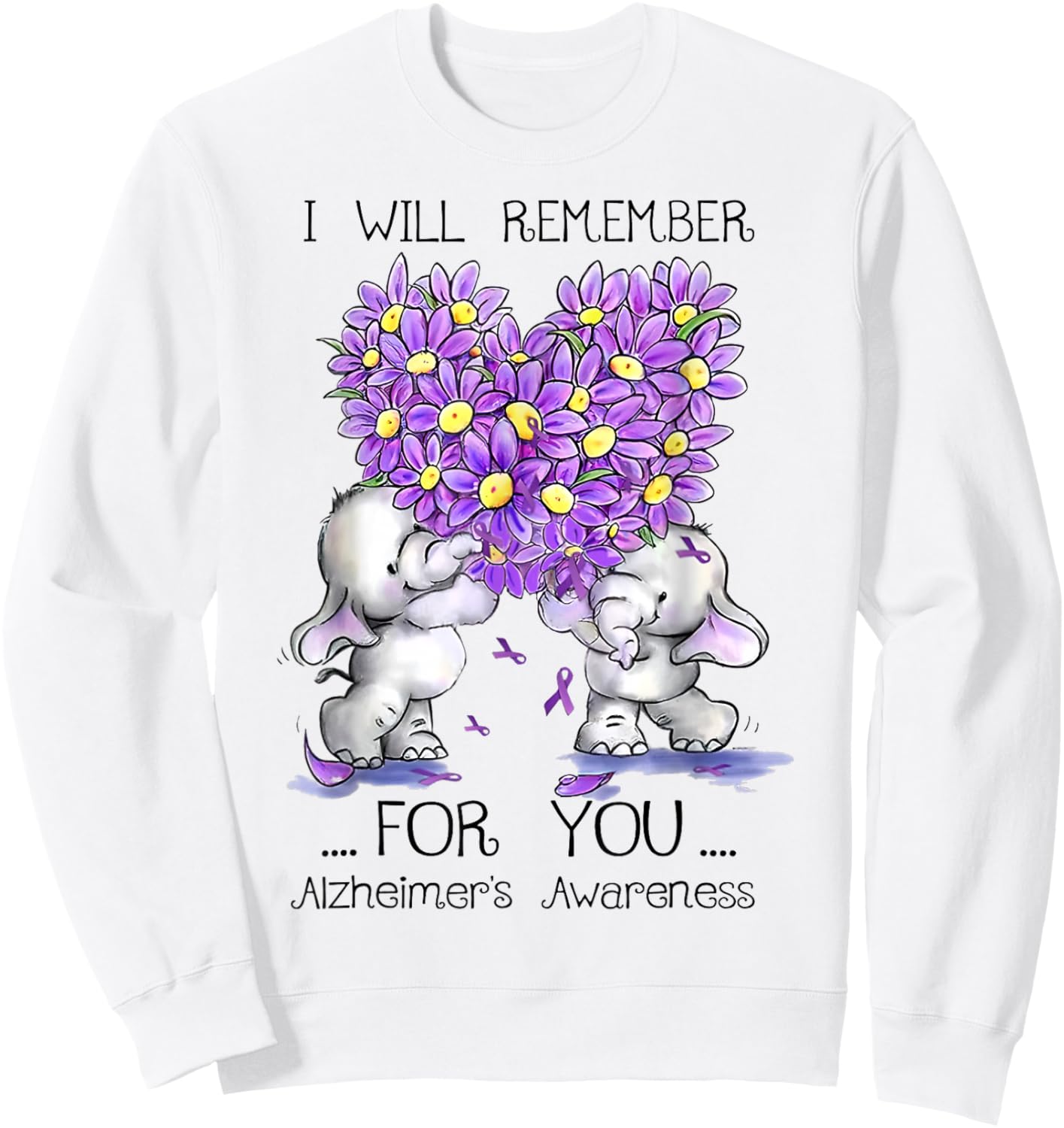 I'll Remember For You Purple Elephant Alzheimer's Awareness Sweatshirt - Sweatshirt | White