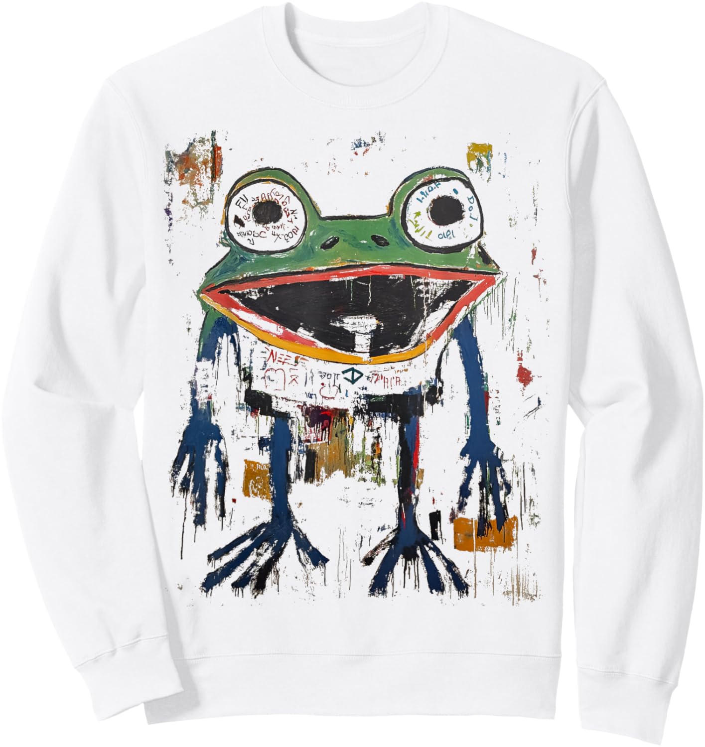 Abstract Graffiti Doodle Pop Art Frog Graphic Sweatshirt - Sweatshirt | White