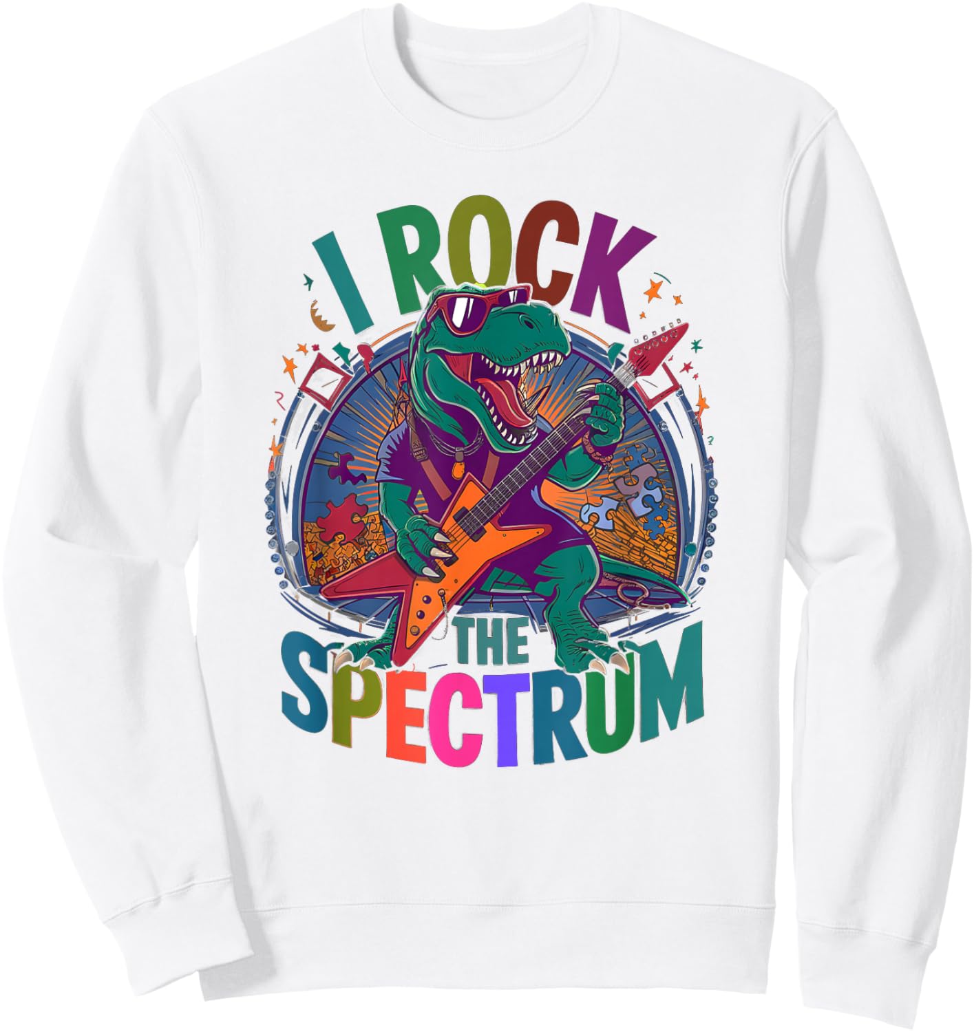 Rockin' I ROCK THE SPECTRUM Autism Teacher Stimming Rockstar Sweatshirt - Sweatshirt | White