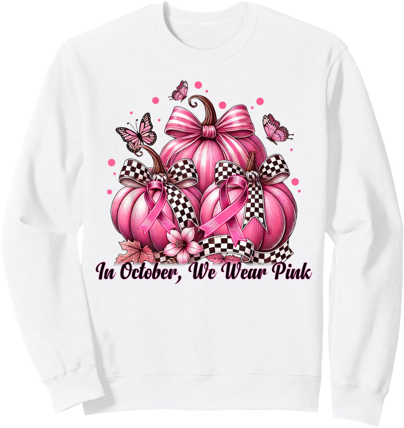 Coquette Bow Pumpkin In October We Wear Pink Breast Cancer Sweatshirt - Sweatshirt | White