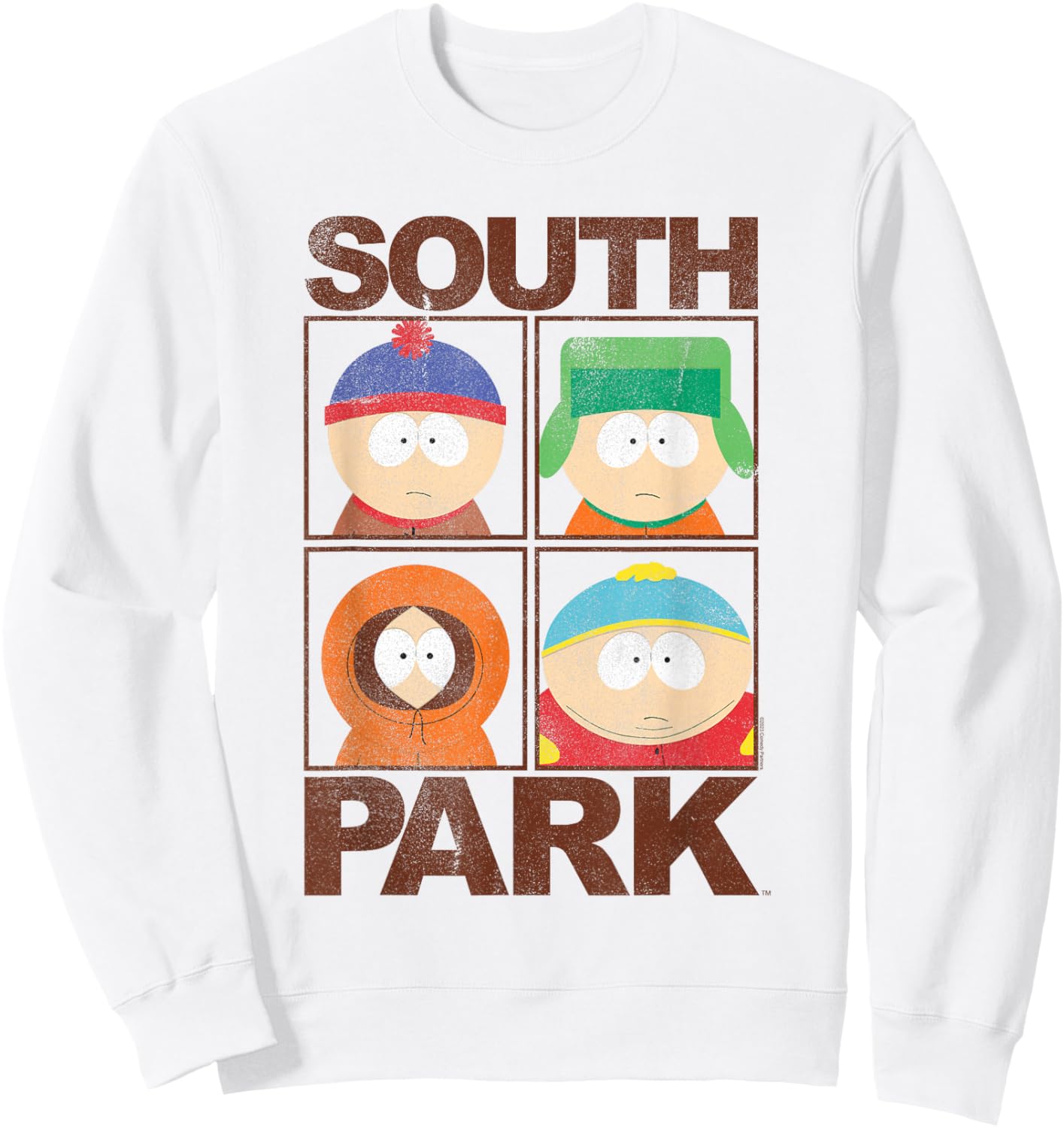South Park Character Grid Distressed Funny Cartoon Sweatshirt - Sweatshirt | White