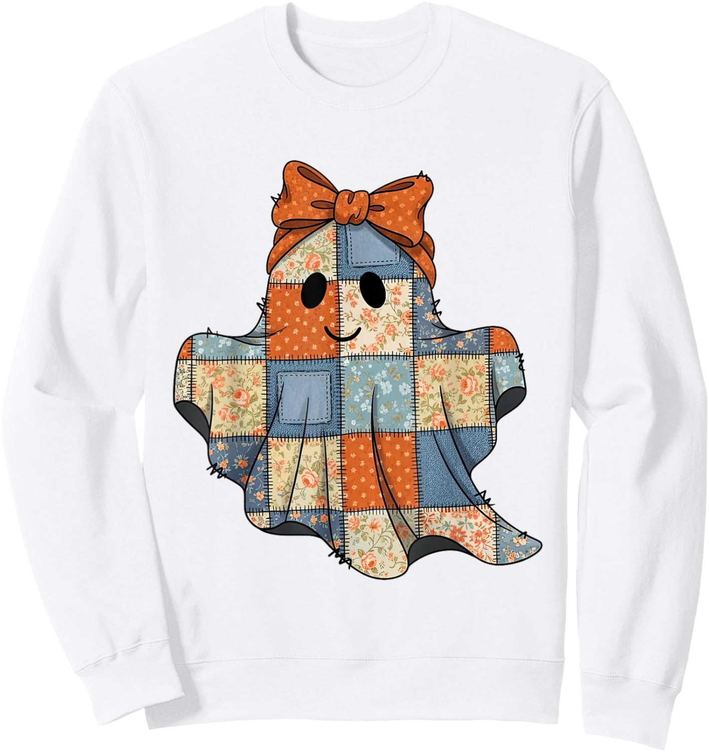 Coquette Bow Floral Boo Ghost Halloween Pumpkin Spooky Vibes Sweatshirt - Sweatshirt | White