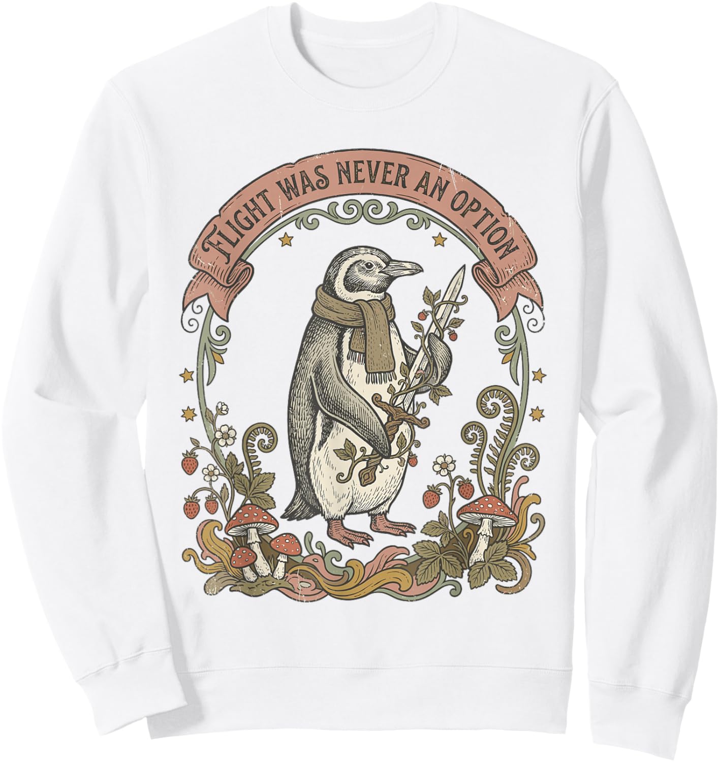 Flight was Never an Option Penguin Sword Vintage Art Sweatshirt - Sweatshirt | White