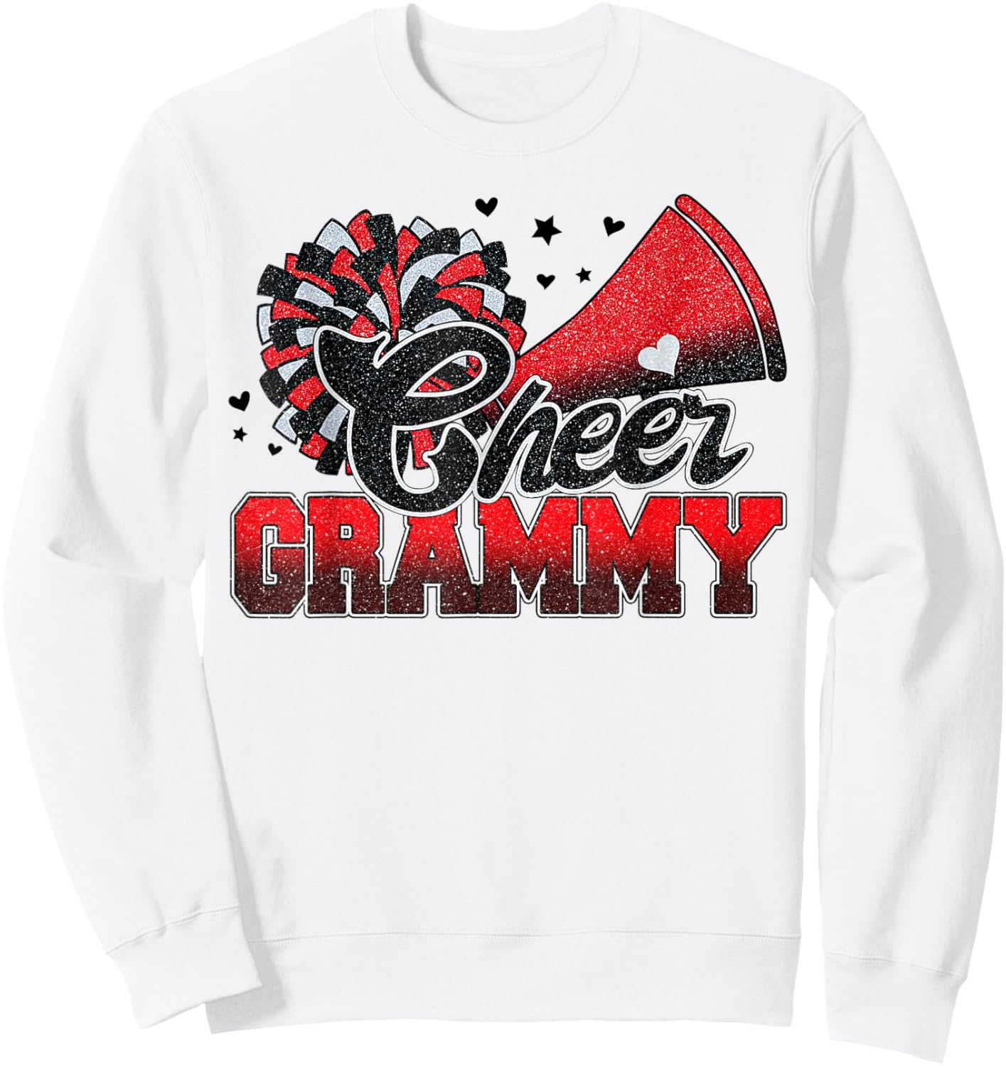 Cheer Grammy Cheer Leader Gift Biggest Fan Black Red Pom Pom Sweatshirt - Sweatshirt | White