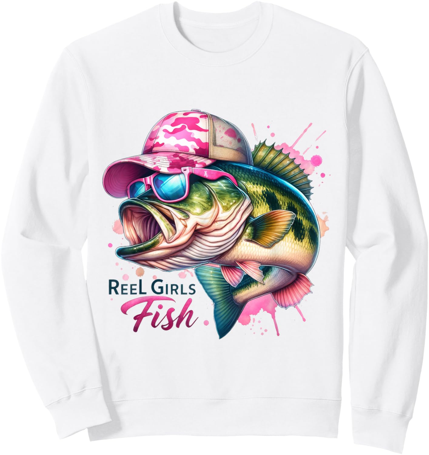 Reel Girls Fish, Lady Fishing, Largemouth Bass Sweatshirt - Sweatshirt | White