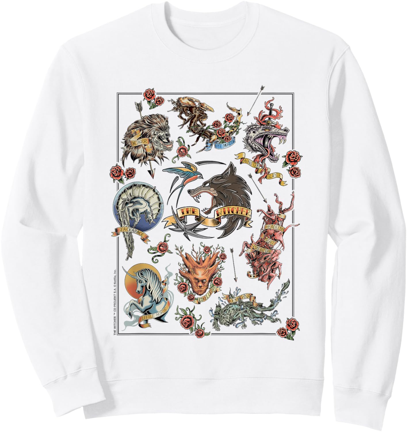 The Witcher Monster Tattoo Flash Officially Licensed Sweatshirt - Sweatshirt | White