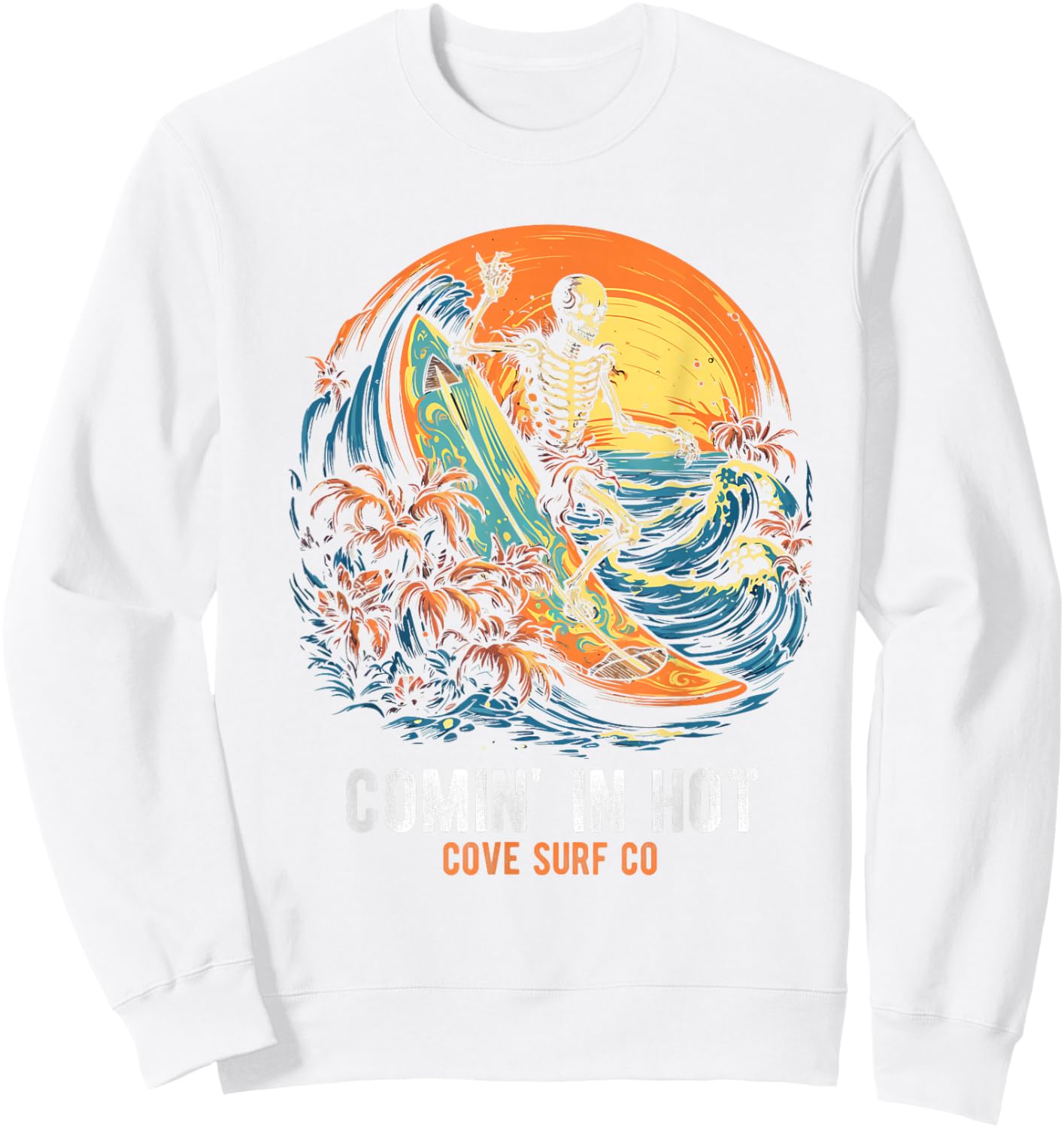 COMIN' IN HOT COVE SURF CO Surfing Skeleton Sweatshirt - Sweatshirt | White