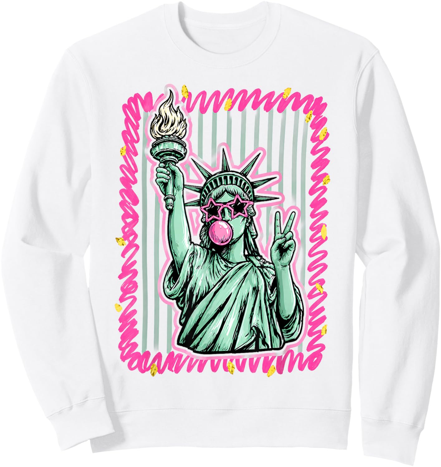 4th of July Statue of Liberty Blowing Bubble USA Girly Women Sweatshirt - Sweatshirt | White