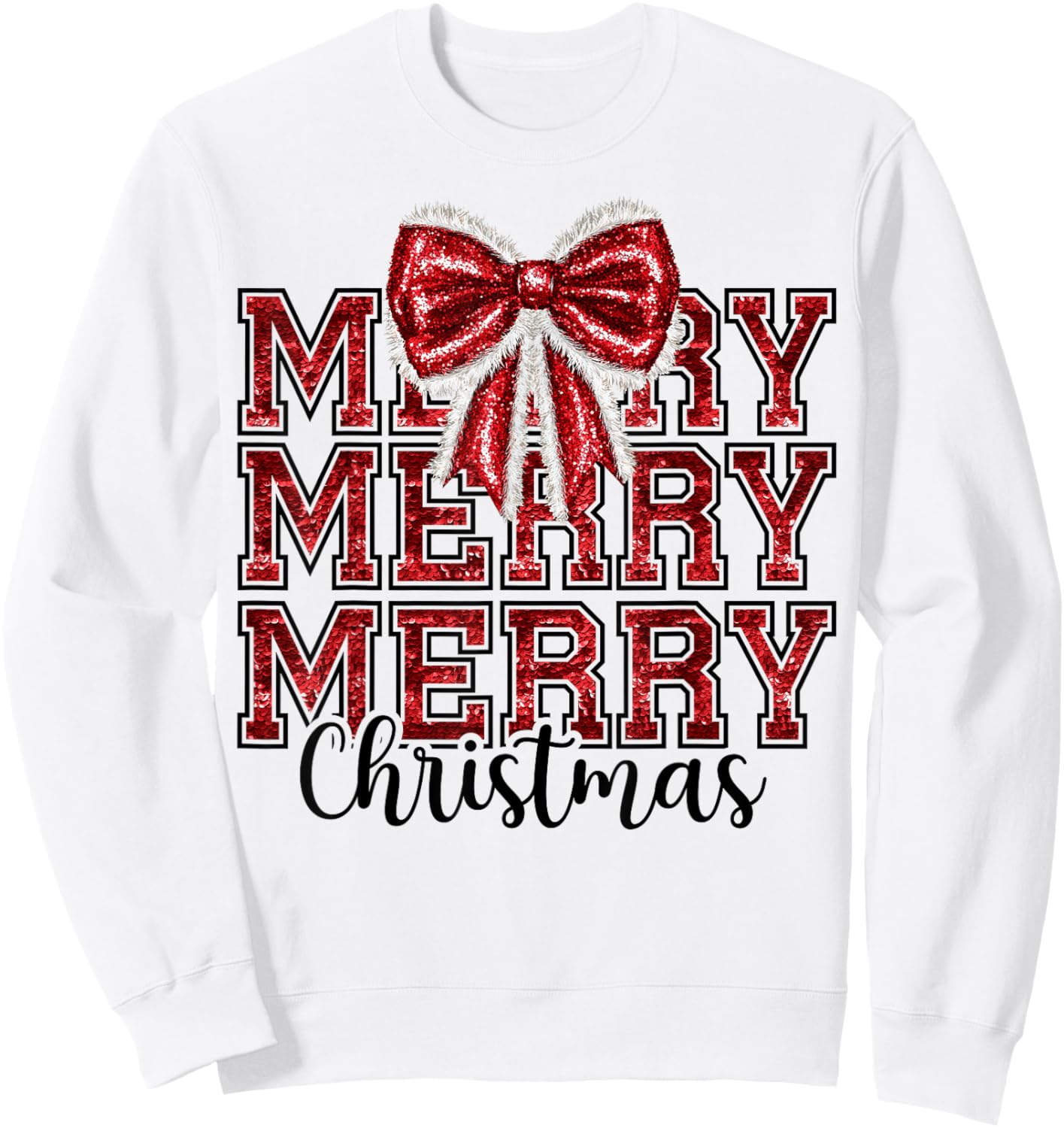 Coquette Bow Santa Claus Merry Christmas Women Xmas Pajamas Sweatshirt - Sweatshirt | White