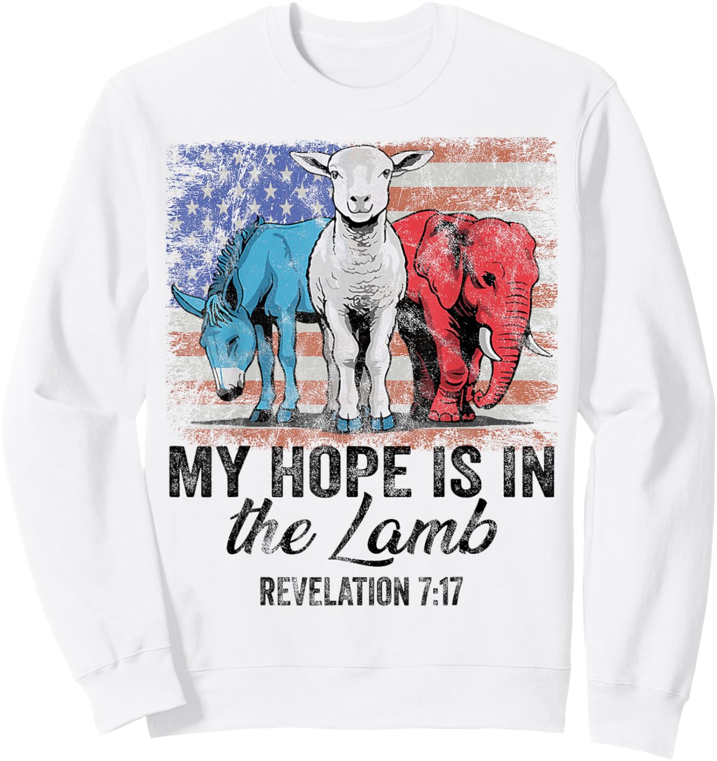 vintage My Hope is in the lamb Scripture Elephant Donkey Sweatshirt - Sweatshirt | White