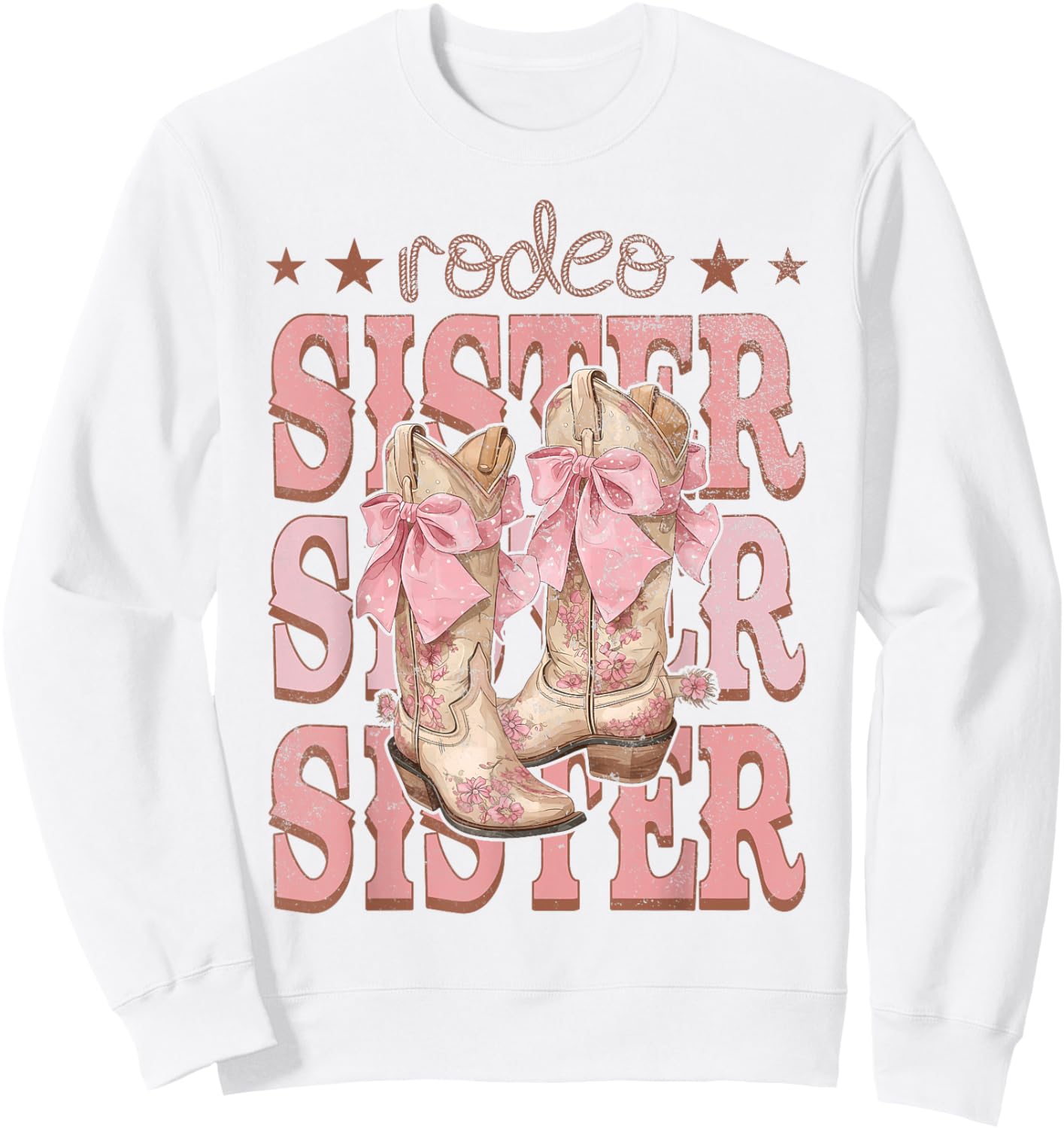 Rodeo Sister Pink Boots Coquette Cow-Girl Birthday Party Sweatshirt - Sweatshirt | White