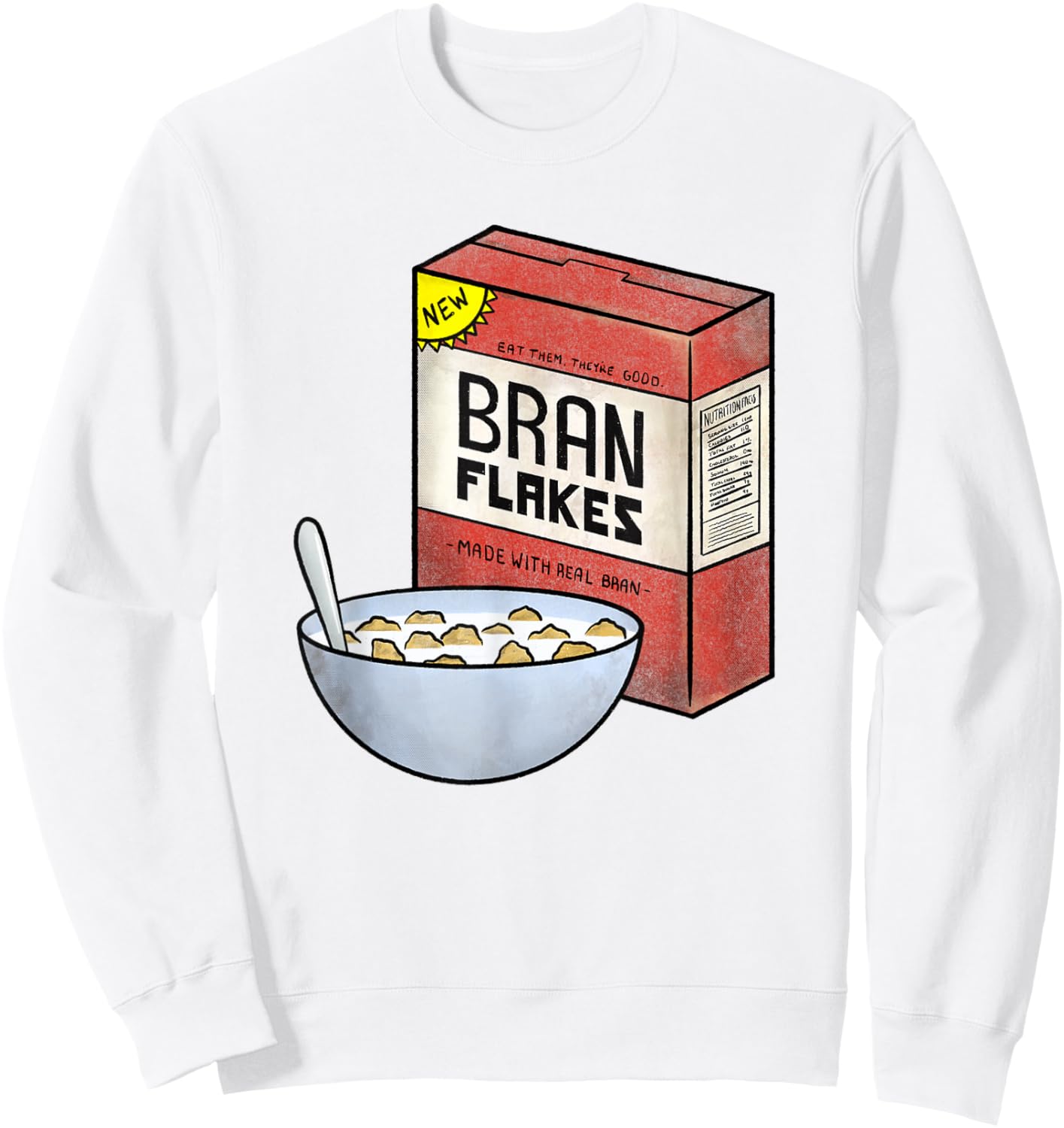 New Bran Flakes - Retro Breakfast Cereal Graphic Shirt Sweatshirt - Sweatshirt | White