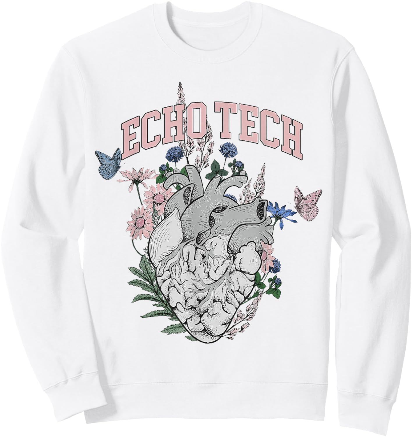 Floral rdcs anatomical heart echo tech cardiac team t ultras Sweatshirt - Sweatshirt | White