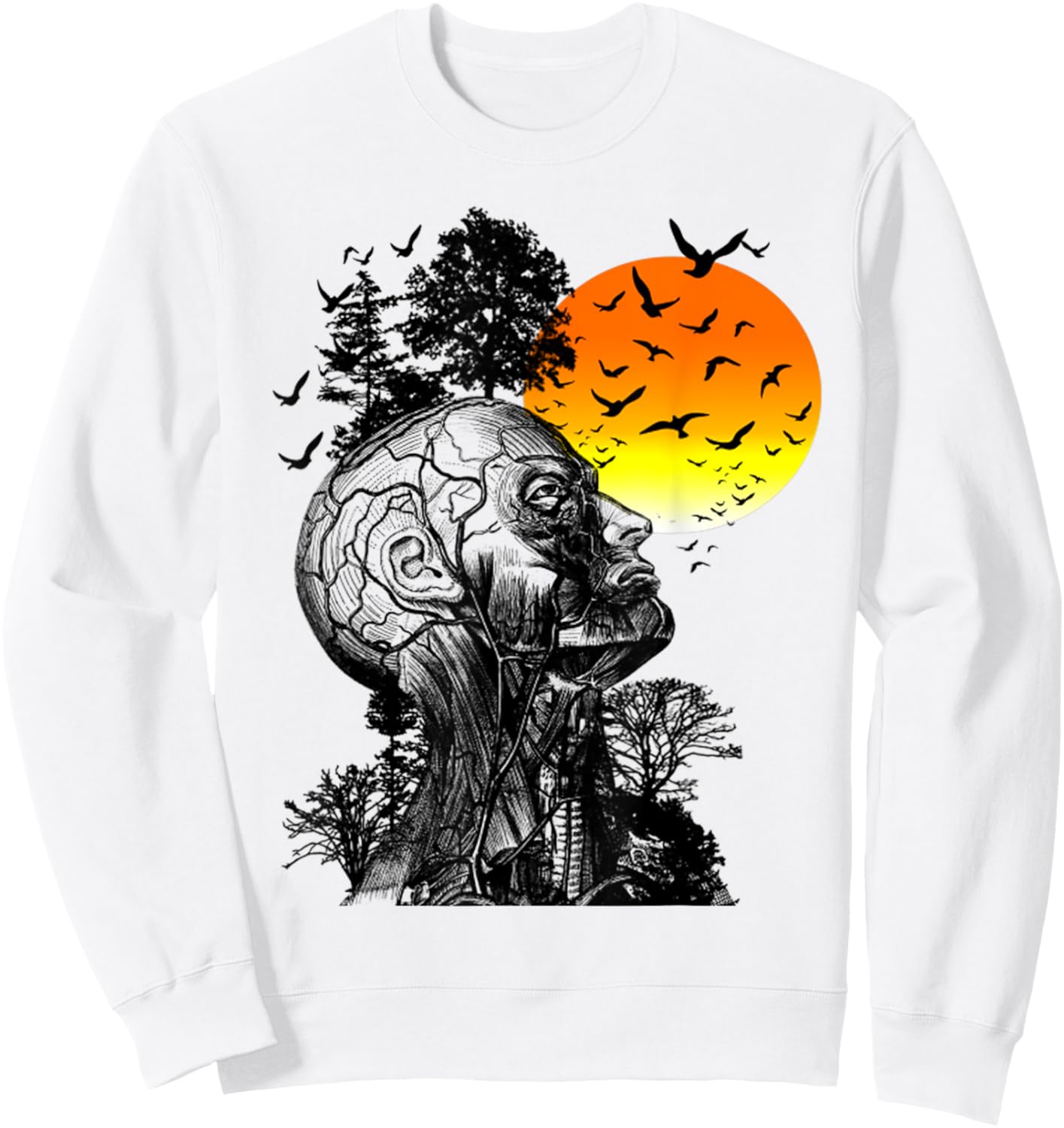 Vintage Funny Hangover Human Tree Retro Artistic Sunset Sweatshirt - Sweatshirt | White