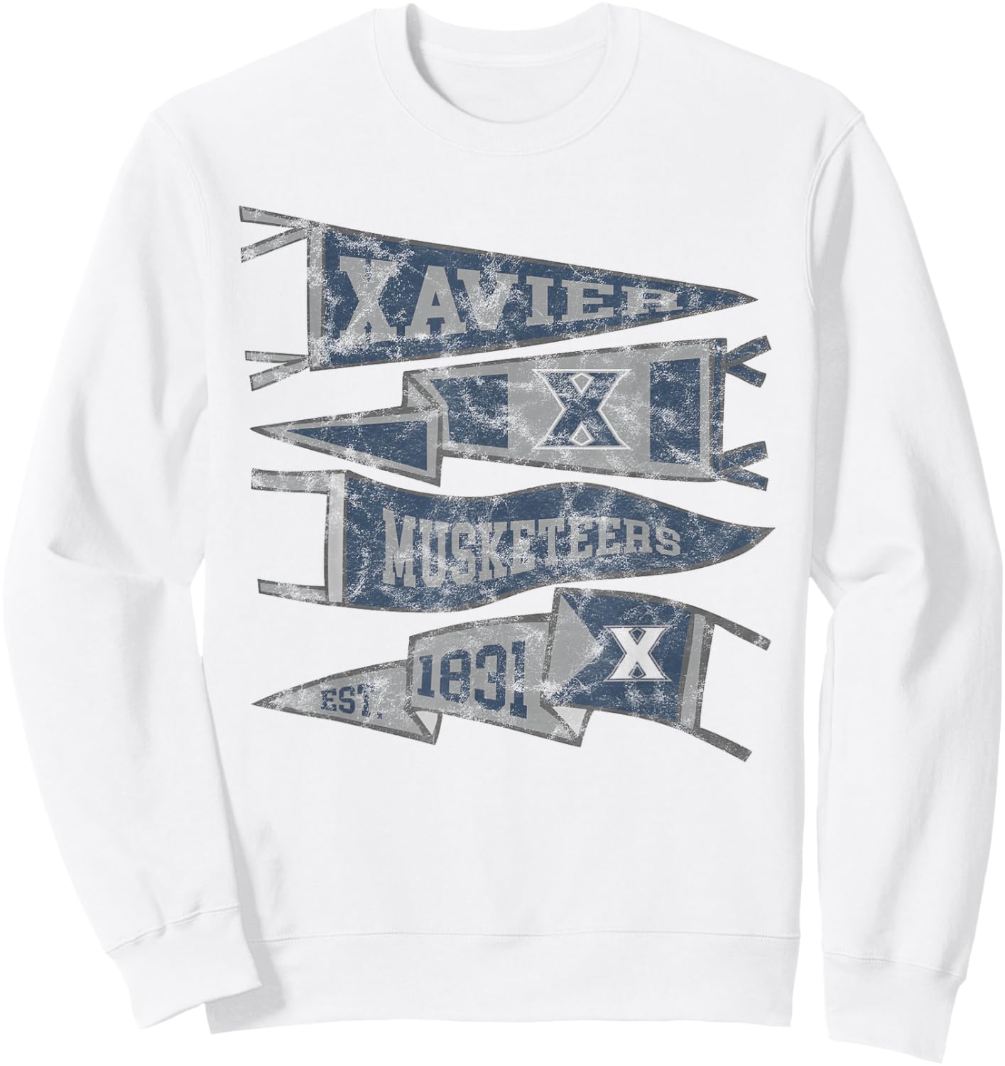 Xavier University Musketeers Distressed Pennants Sweatshirt - Sweatshirt | White
