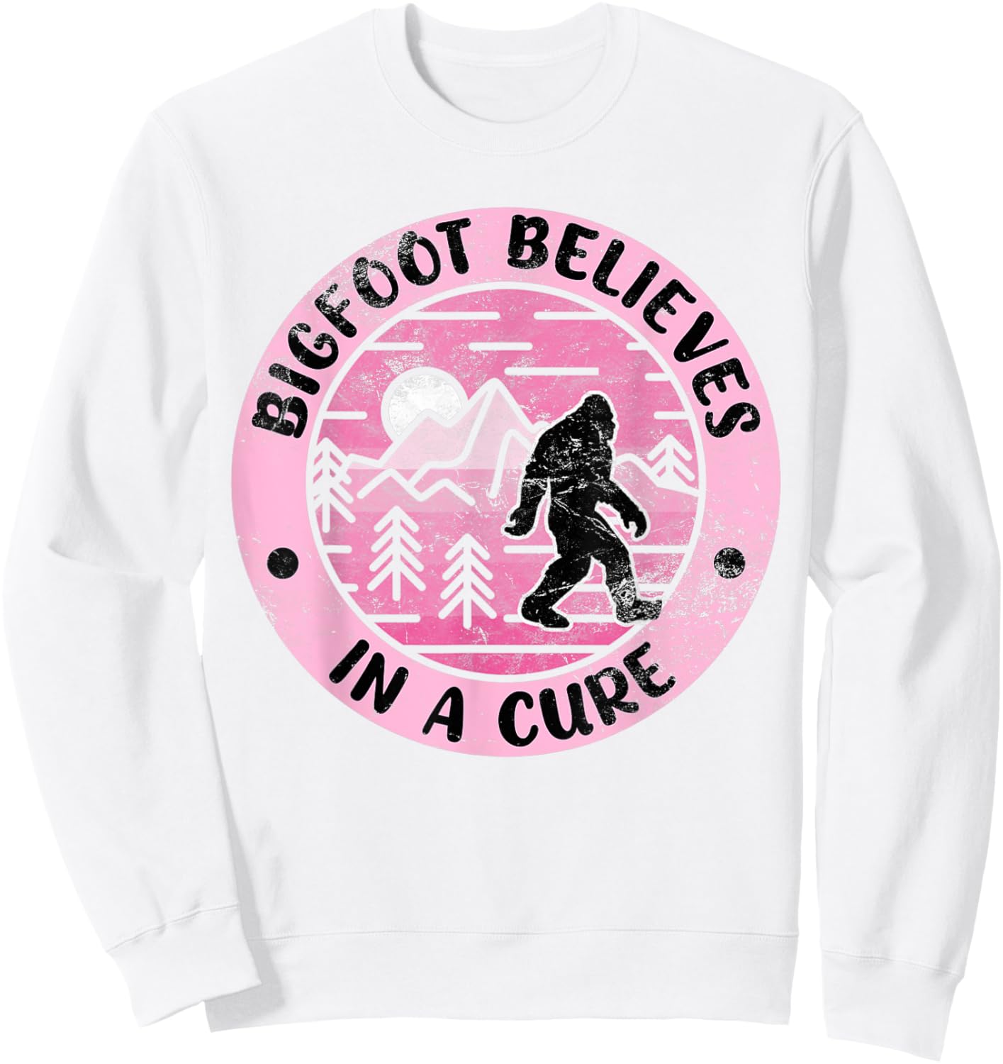 Sasquatch Pink Ribbon Bigfoot Breast Cancer Awareness Sweatshirt - Sweatshirt | White
