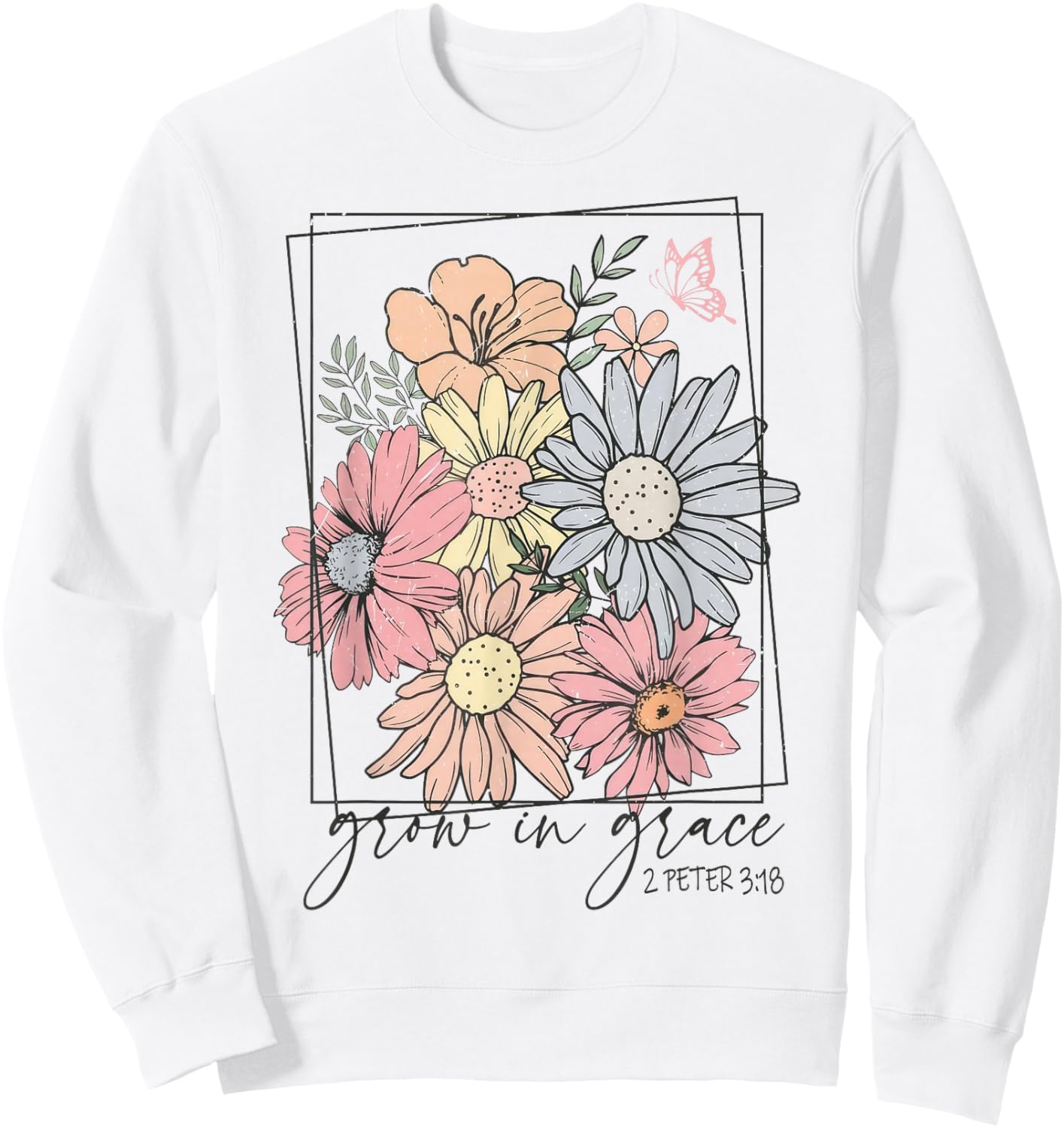Grow In Grace Boho Wildflower Christian Bible Faith Sweatshirt - Sweatshirt | White