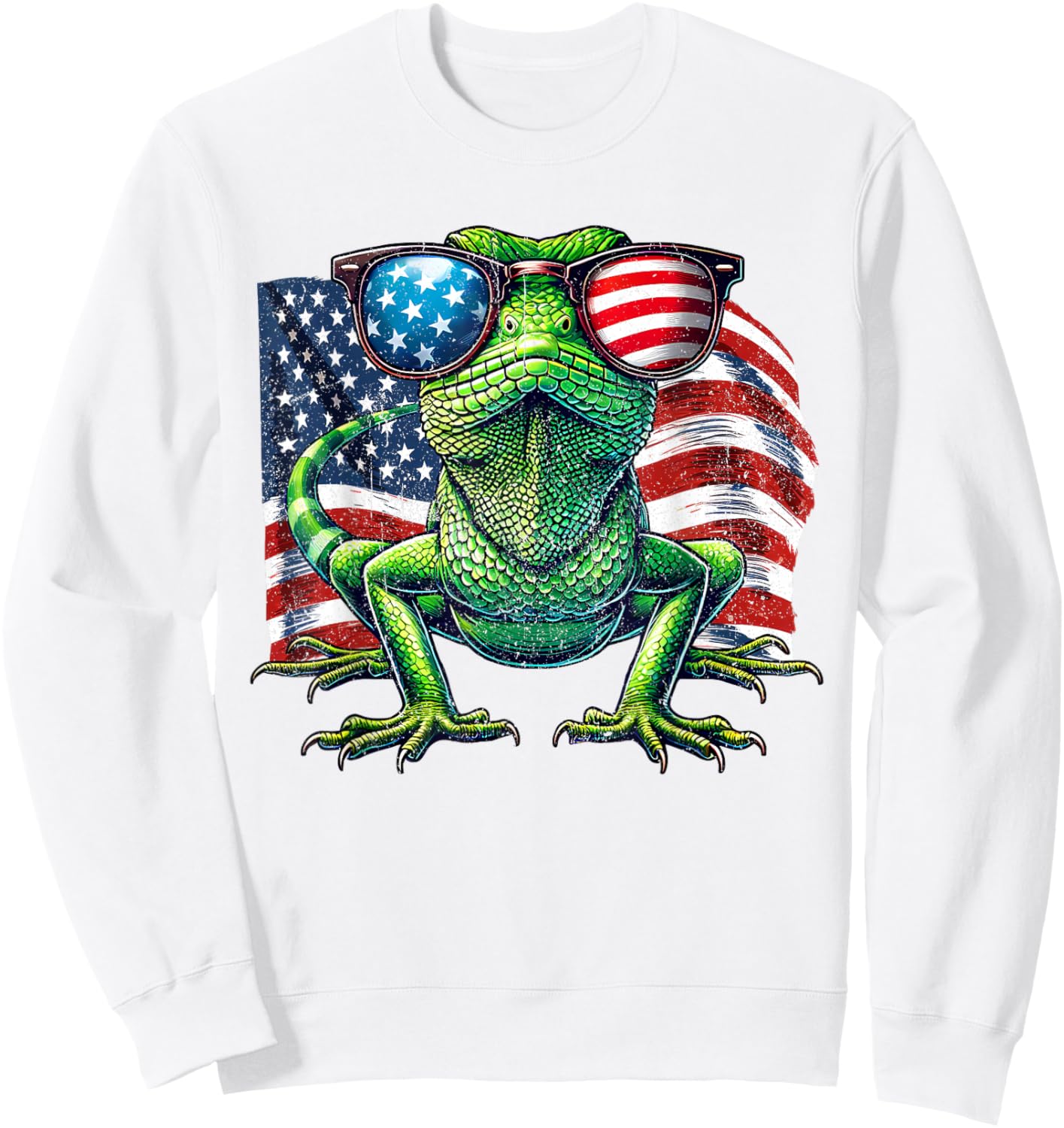 Vintage Green Anole Lovers Patriotic America Flag Sunglasses Sweatshirt - Sweatshirt | White