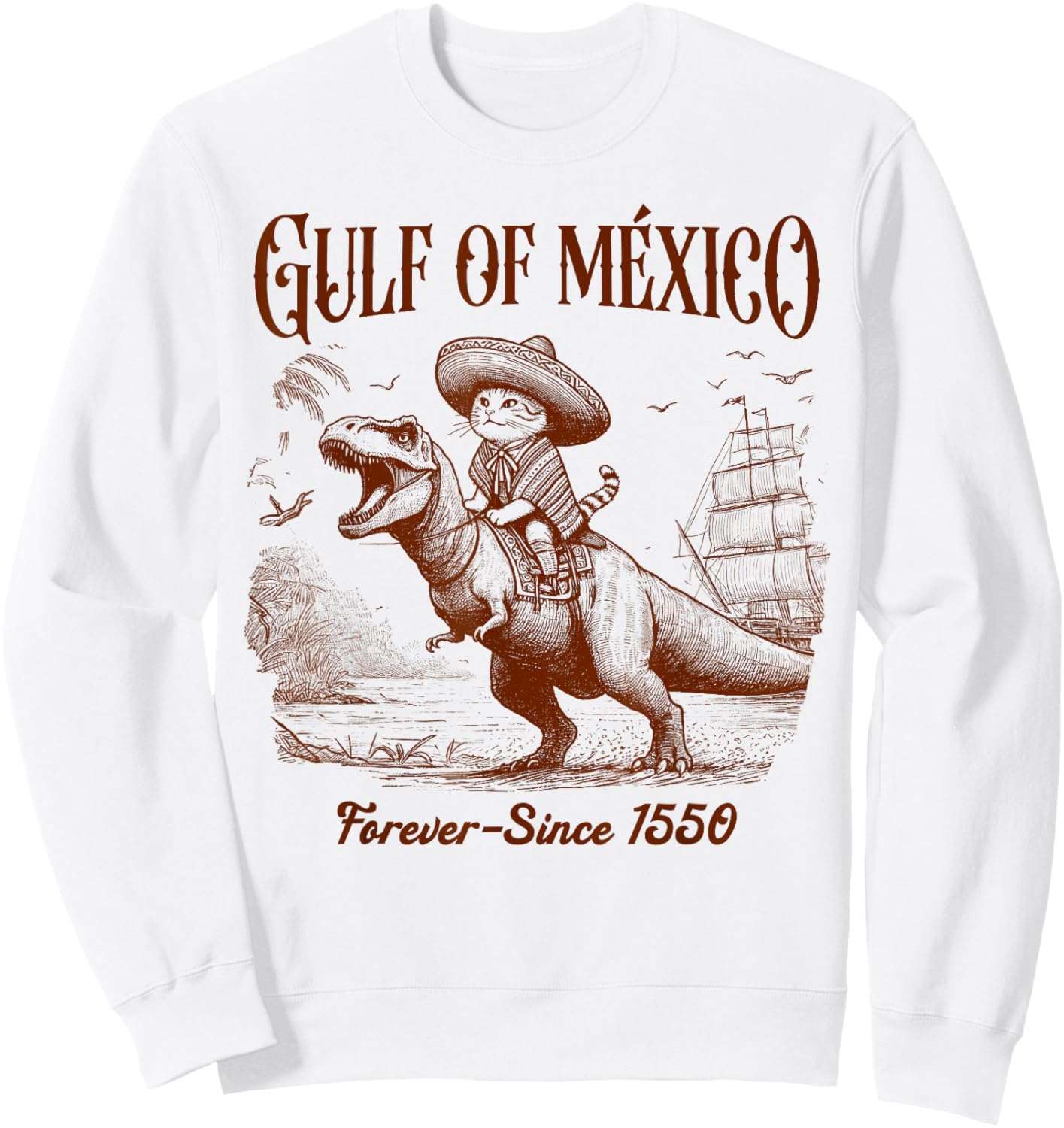 Gulf Of Mexico Travel Cat & Dinosaur Gulf Of Mexico Trip Women Sweatshirt - Sweatshirt | White