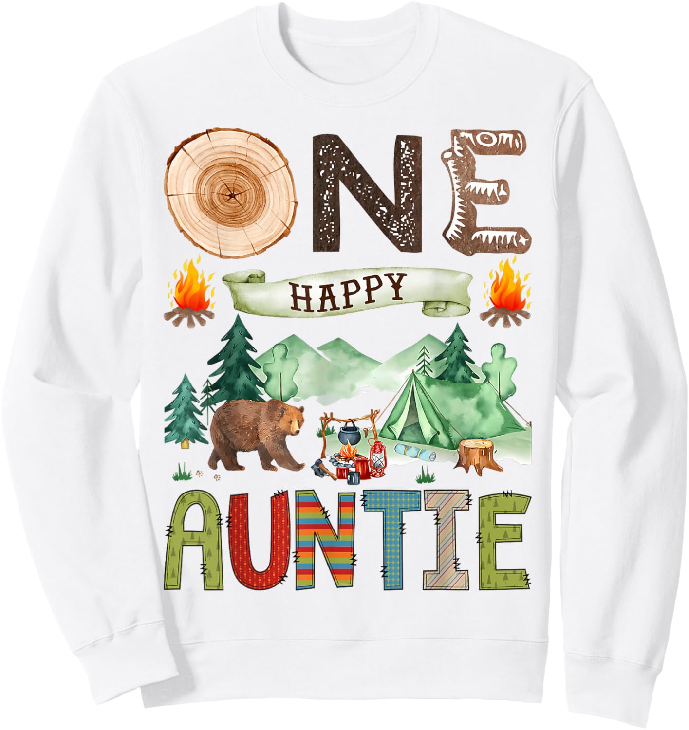 One Happy Auntie Camper 1st Birthday Boy Camping Bear Sweatshirt - Sweatshirt | White