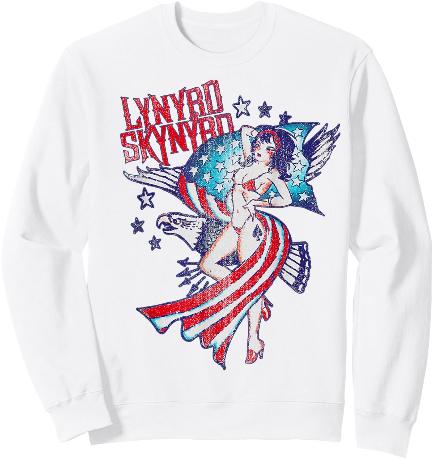 Lynyrd Skynyrd Lady Liberty Eagle Stars Stripes US Rock Flag Sweatshirt - Sweatshirt | White