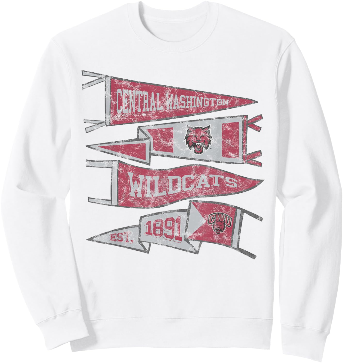 Central Washington University Wildcats Distressed Pennants Sweatshirt - Sweatshirt | White