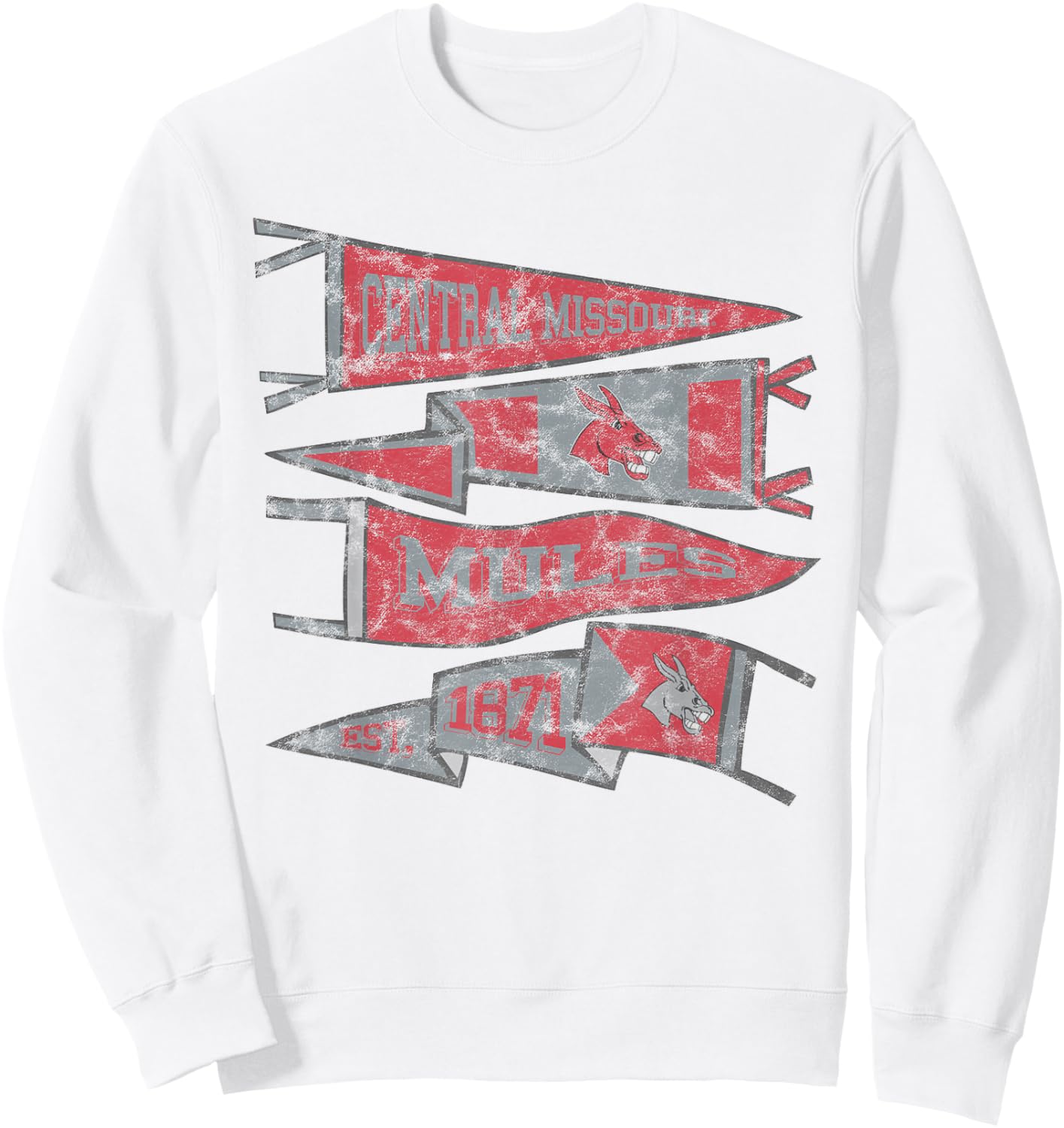University of Central Missouri UCM Mules Distressed Pennants Sweatshirt - Sweatshirt | White
