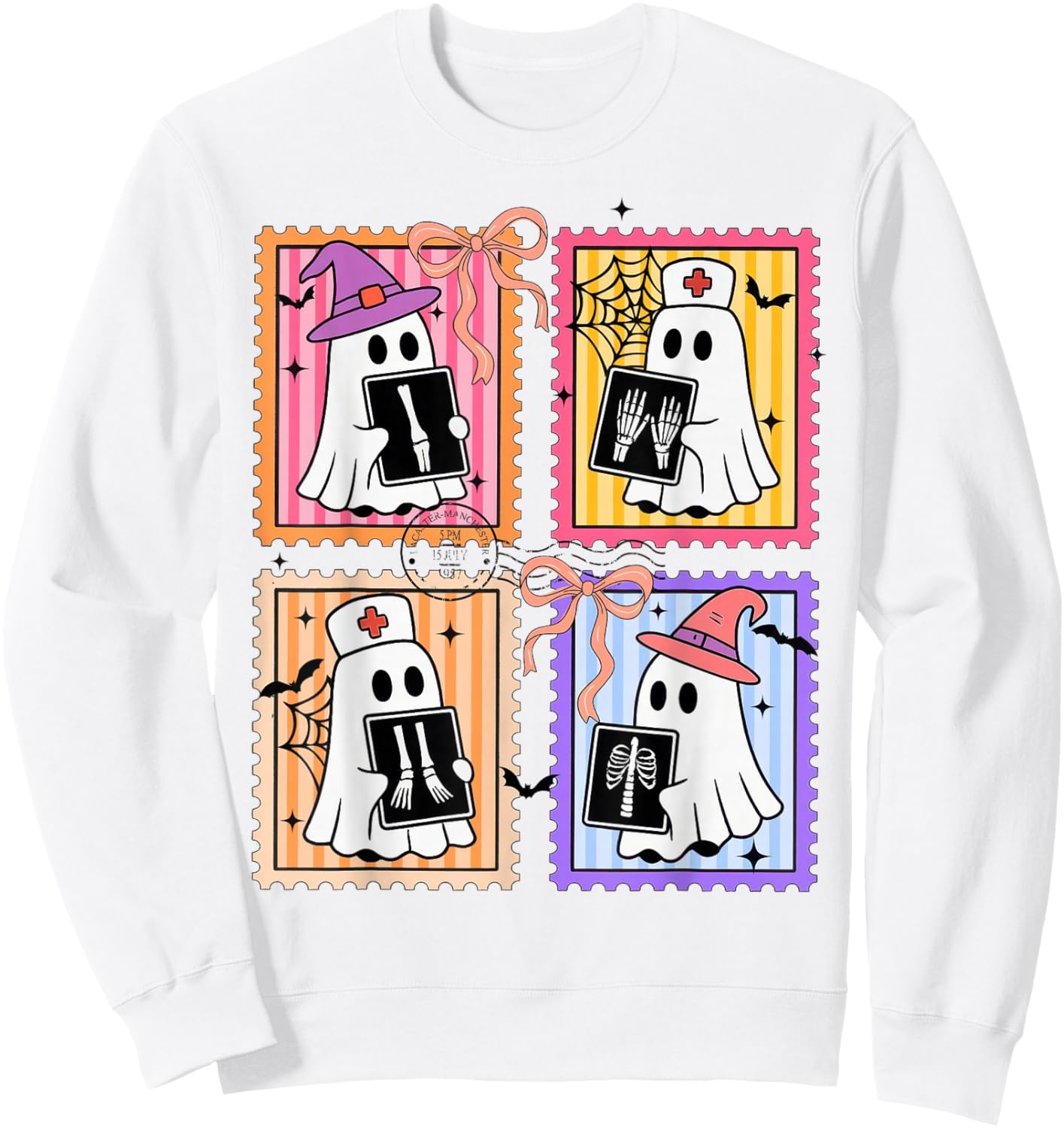 Halloween Radiology Technologist RAD Tech X-ray Ghost Stamp Sweatshirt - Sweatshirt | White