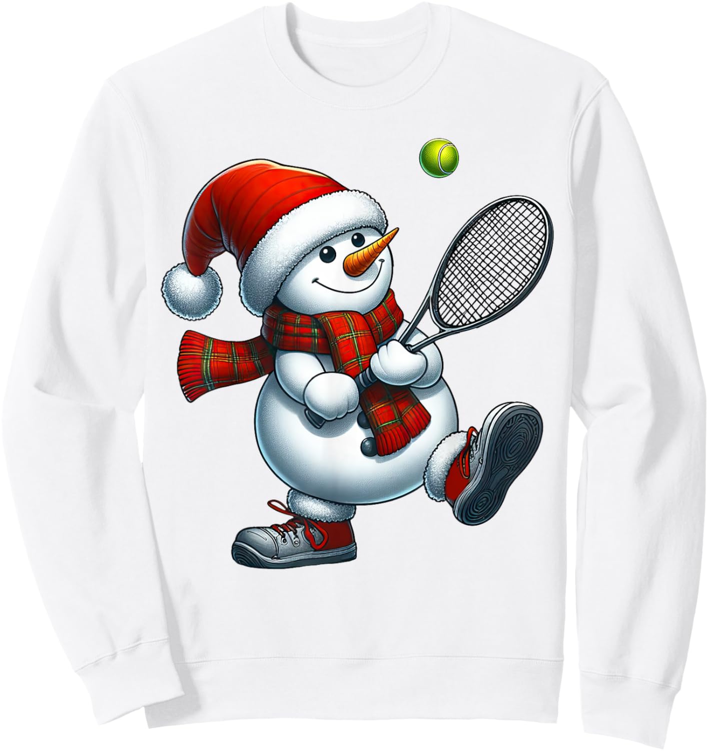 Tennis Snowman Santa Hat Christmas Xmas Boys Girls Kids Sweatshirt - Sweatshirt | White