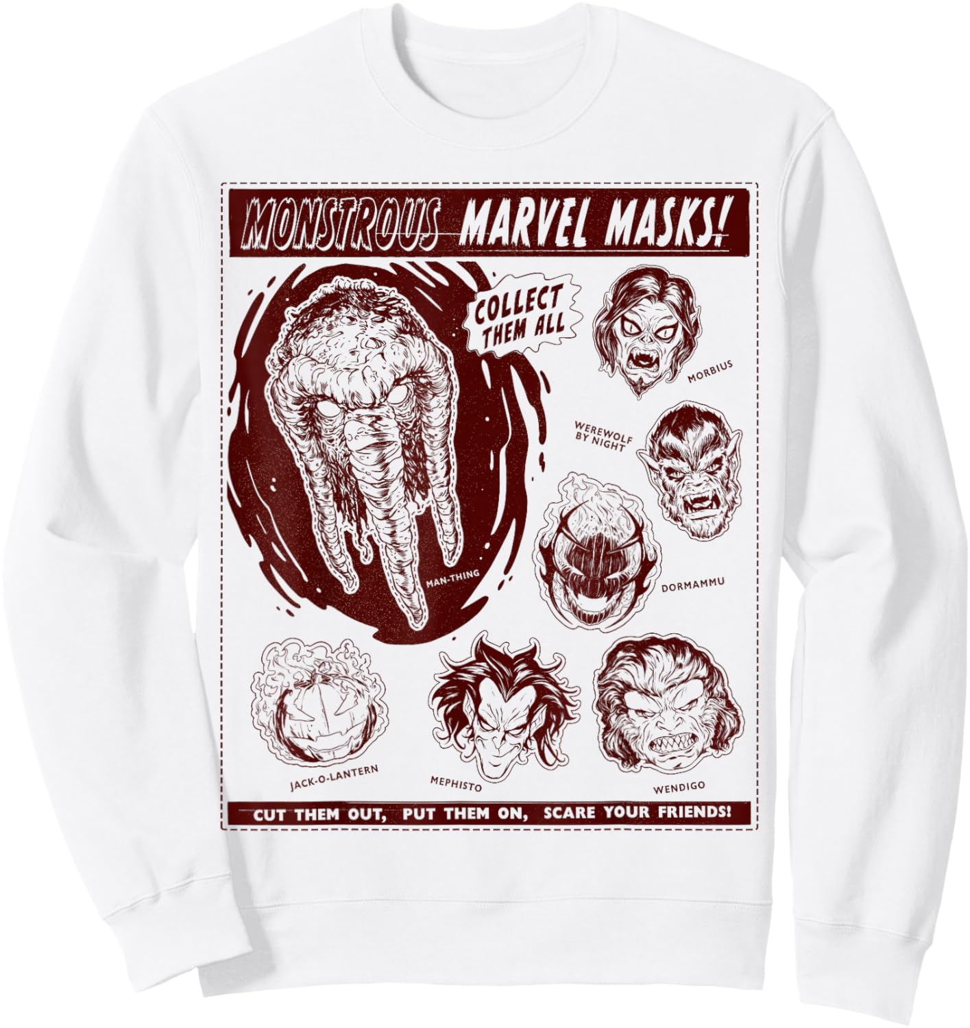 Marvel Monsters Man-Thing Monstrous Marvel Masks Halloween Sweatshirt - Sweatshirt | White