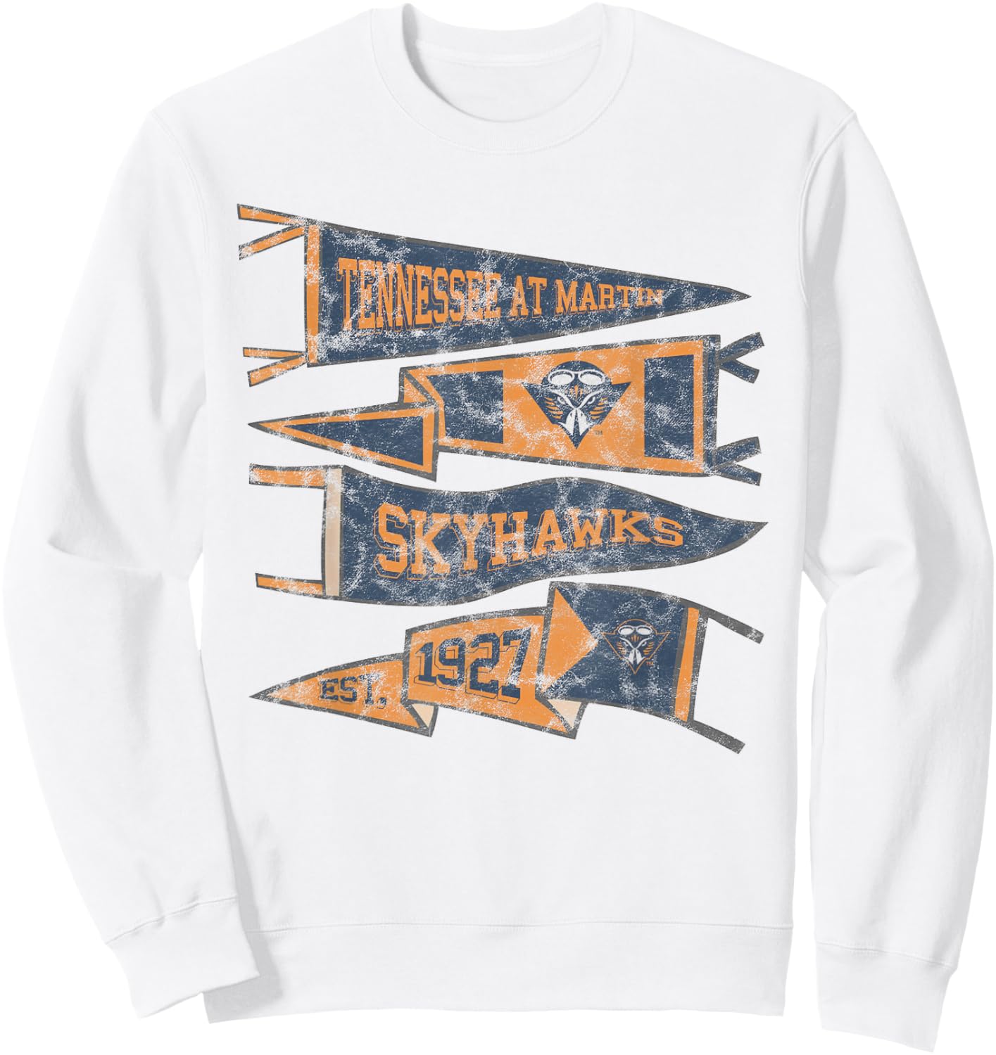 UT Martin Skyhawks Distressed Pennants Sweatshirt - Sweatshirt | White