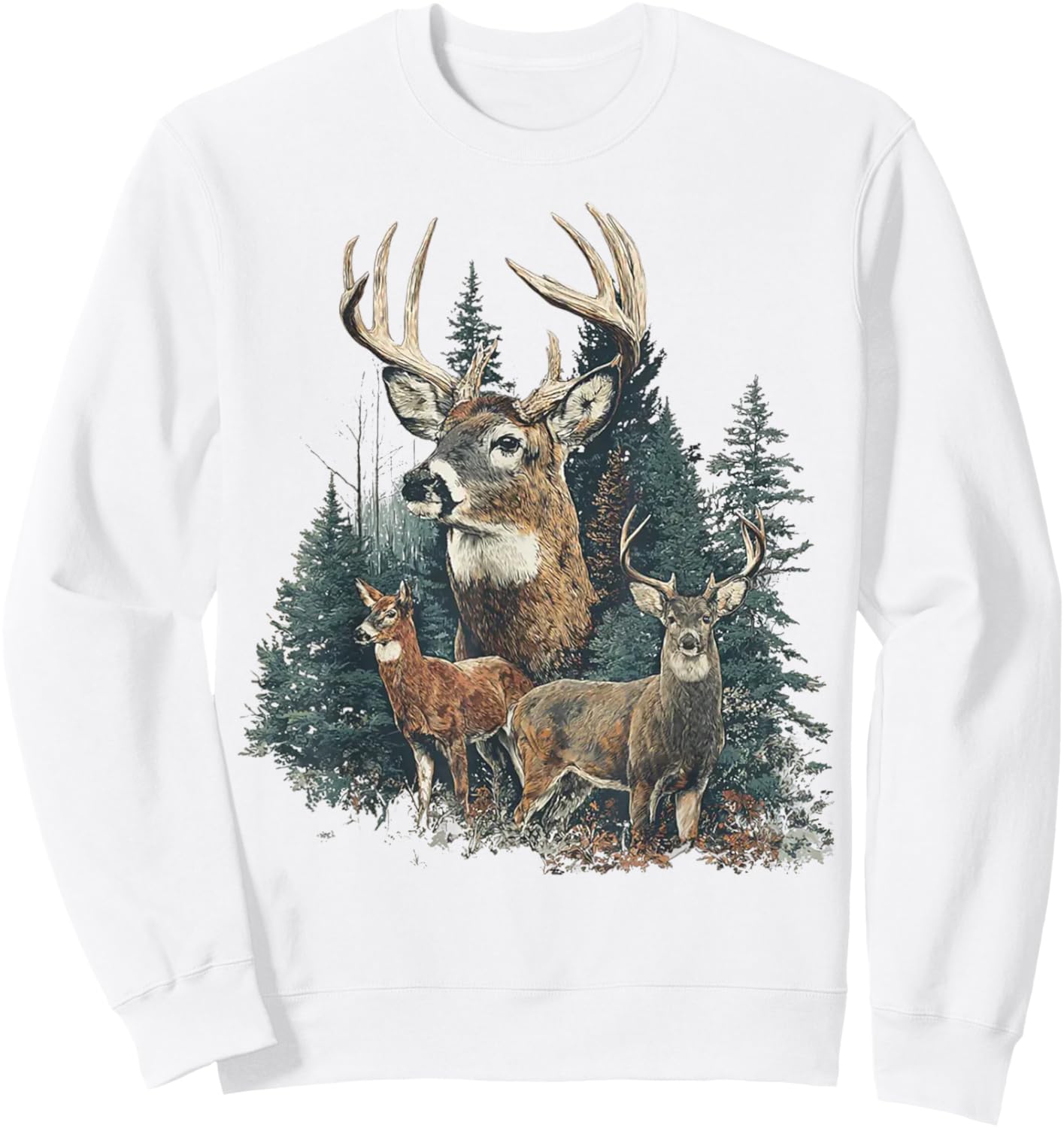 Vintage Deer 90s Graphic Style Hunter Deer Faded Nature Sweatshirt - Sweatshirt | White