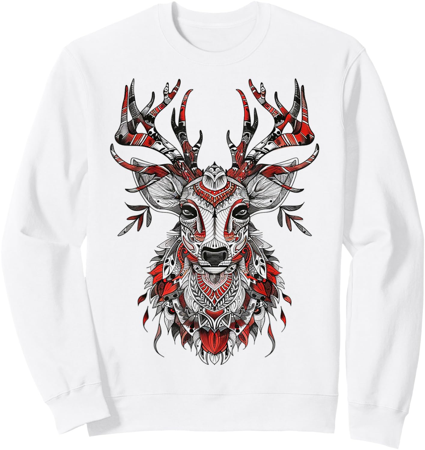 Reindeer Motif Illustration Reindeer Sweatshirt - Sweatshirt | White